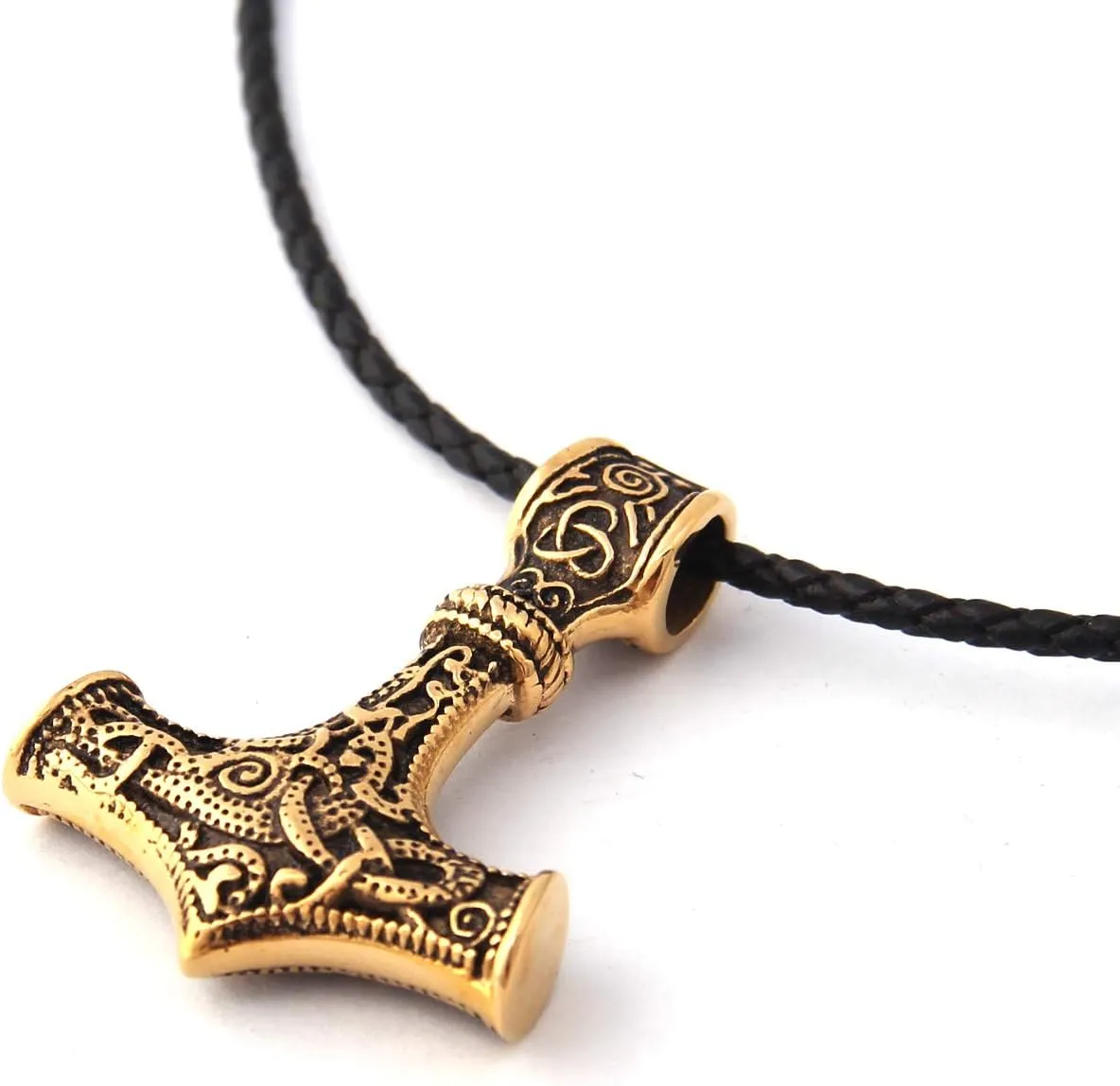 BAVIPOWER 18K Gold Pated Mjolnir Pendant Norse Viking Thors Hammer Necklace for Men Women 316L Stainess Steel Nordic Scandinavian JewelryGift