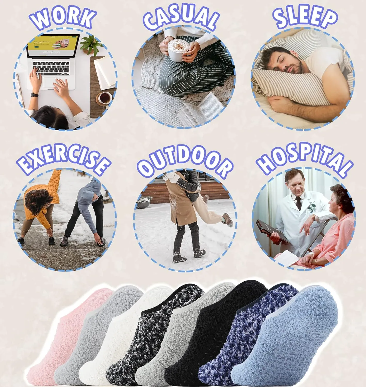 Bevigorio Slipper Socks for Women with Grippers Non Slip Fuzzy Socks with Grips Womens Grippy Grip Hospital Home Gifts