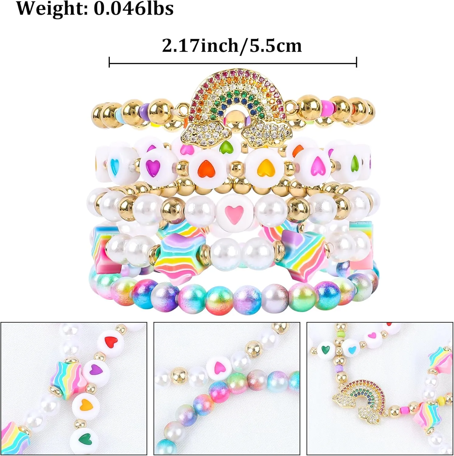 Bohemian Colorful Beaded Bracelets for Women Boho Stackable Natural Stone Letter Clay Glass Beads Stretch Bracelet Set with Charm, Cute Rainbow Friendship Bracelets for Summer Vacation