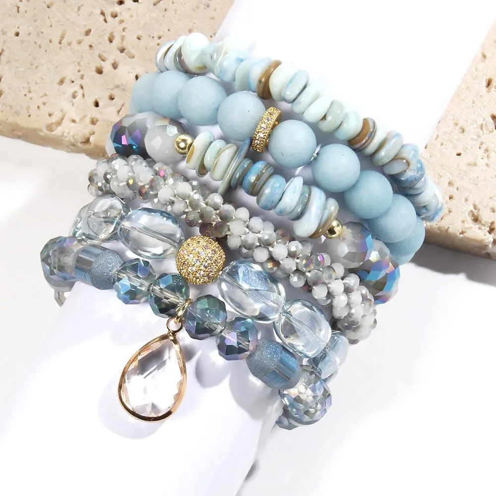 Boho Beaded Bracelets/Bangle for Women,Multilayer 5/6/7PCS Healing Natural Handmade Stone Bead Bracelets Stackable Stretch Friendship Beaded Bracelet Set Trendy Western Bohemian Jewelry Gift