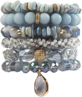 Boho Beaded Bracelets/Bangle for Women,Multilayer 5/6/7PCS Healing Natural Handmade Stone Bead Bracelets Stackable Stretch Friendship Beaded Bracelet Set Trendy Western Bohemian Jewelry Gift