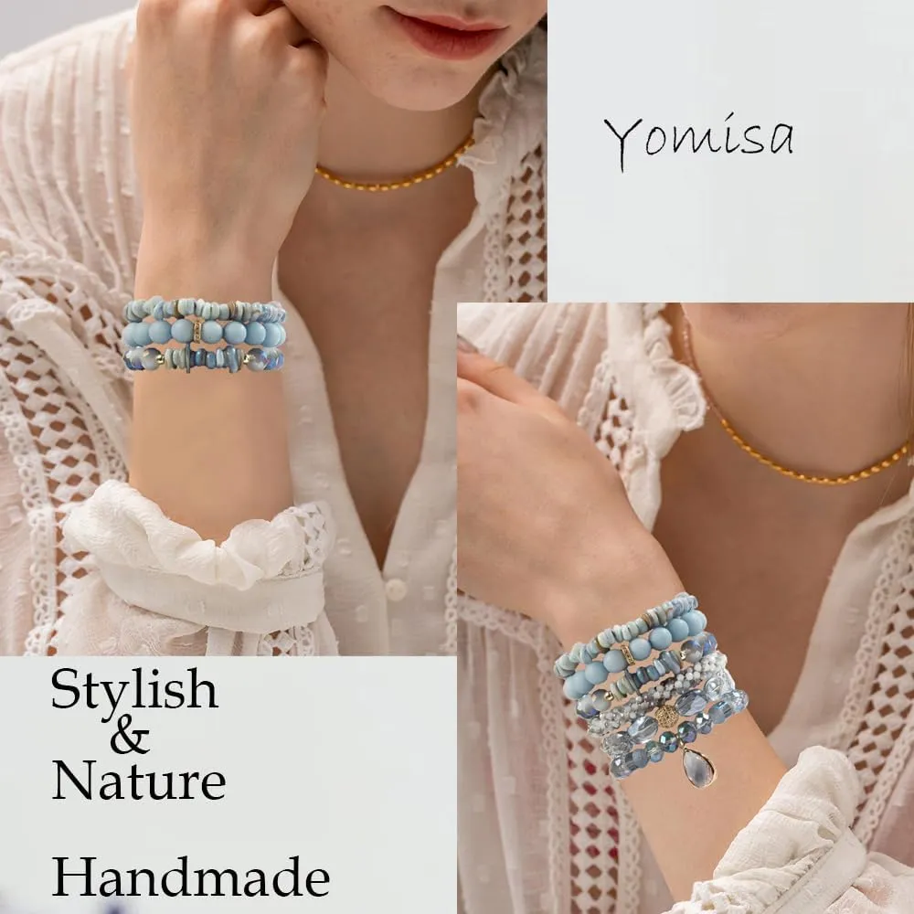 Boho Beaded Bracelets/Bangle for Women,Multilayer 5/6/7PCS Healing Natural Handmade Stone Bead Bracelets Stackable Stretch Friendship Beaded Bracelet Set Trendy Western Bohemian Jewelry Gift