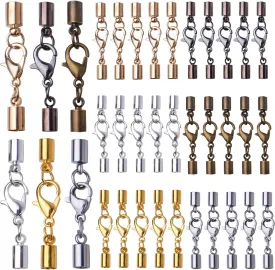 BronaGrand Lobster Claw Clasps 36pcs Alloy Leather Cord Ends Lobster Claw Clasp Cord Necklace End Caps in 6 Colors