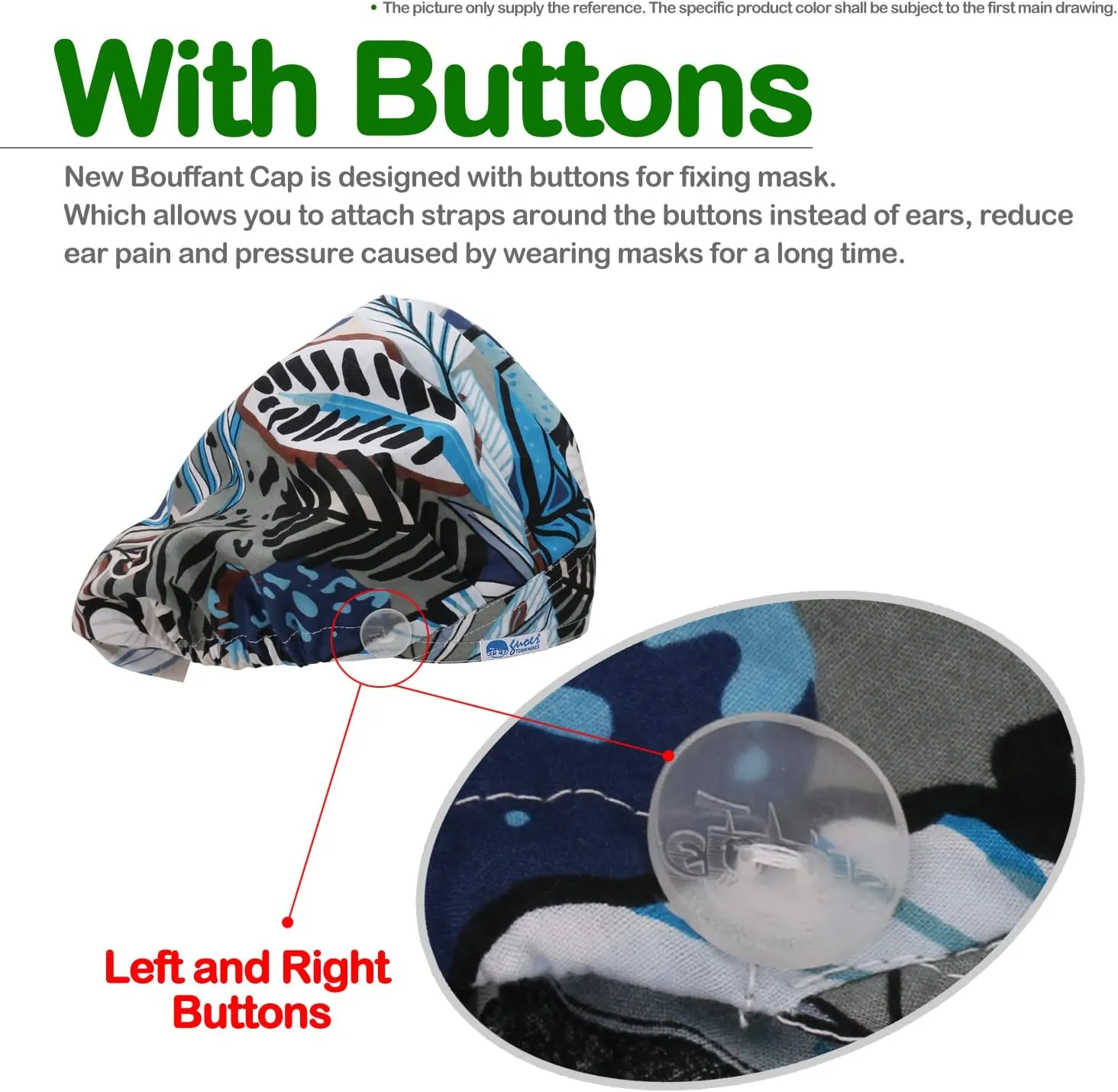 Button Scrub Cap Women and Men's Hat Scrub Cap Buttons Working Hat One Size Multi Color