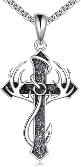 Celtic Knot/Fish Hook/Anchor/Cross Necklace 925 Sterling Silver Cross Pendant Necklace Religious Jewelry Gifts for Women and Men