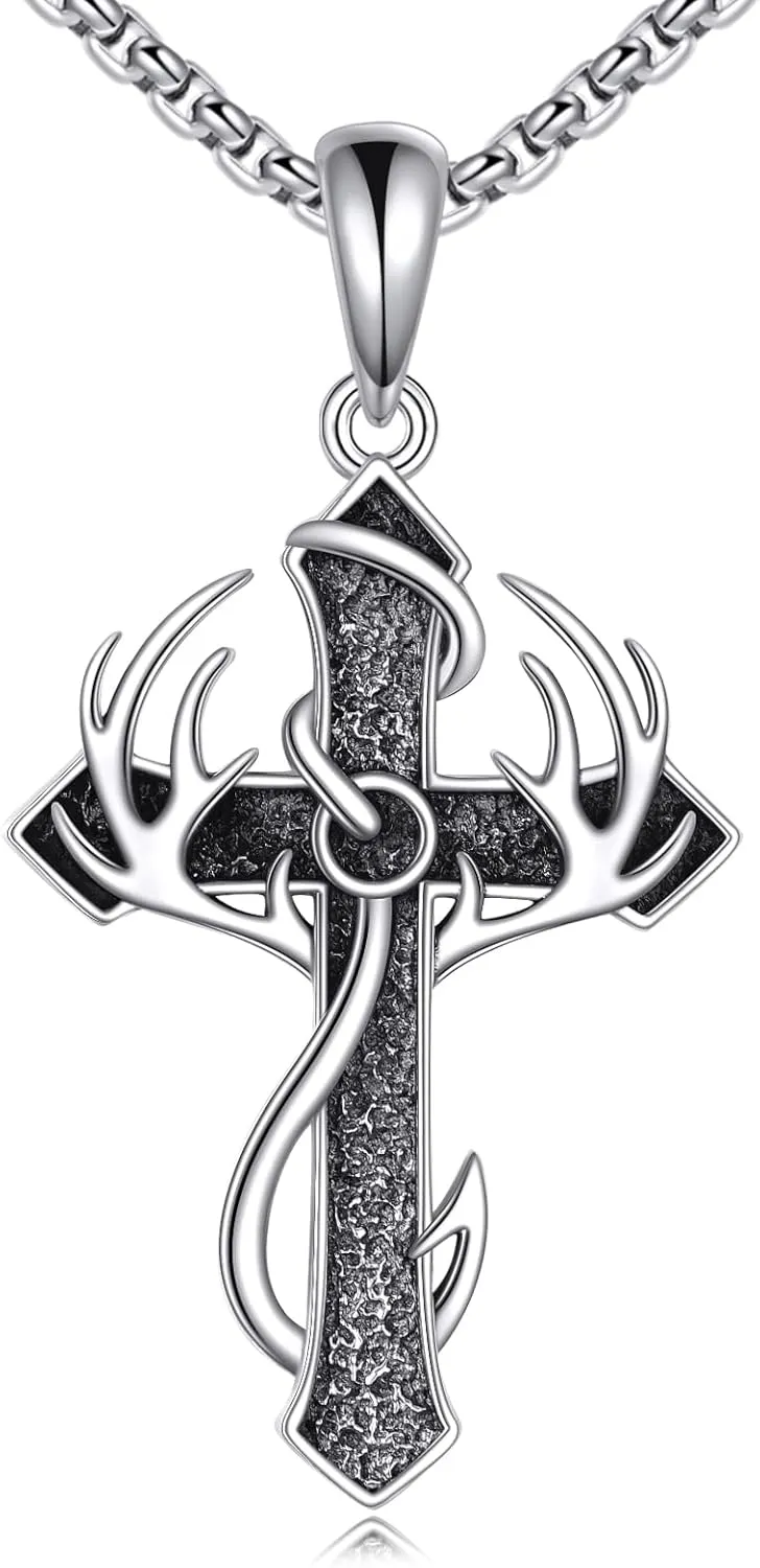 Celtic Knot/Fish Hook/Anchor/Cross Necklace 925 Sterling Silver Cross Pendant Necklace Religious Jewelry Gifts for Women and Men