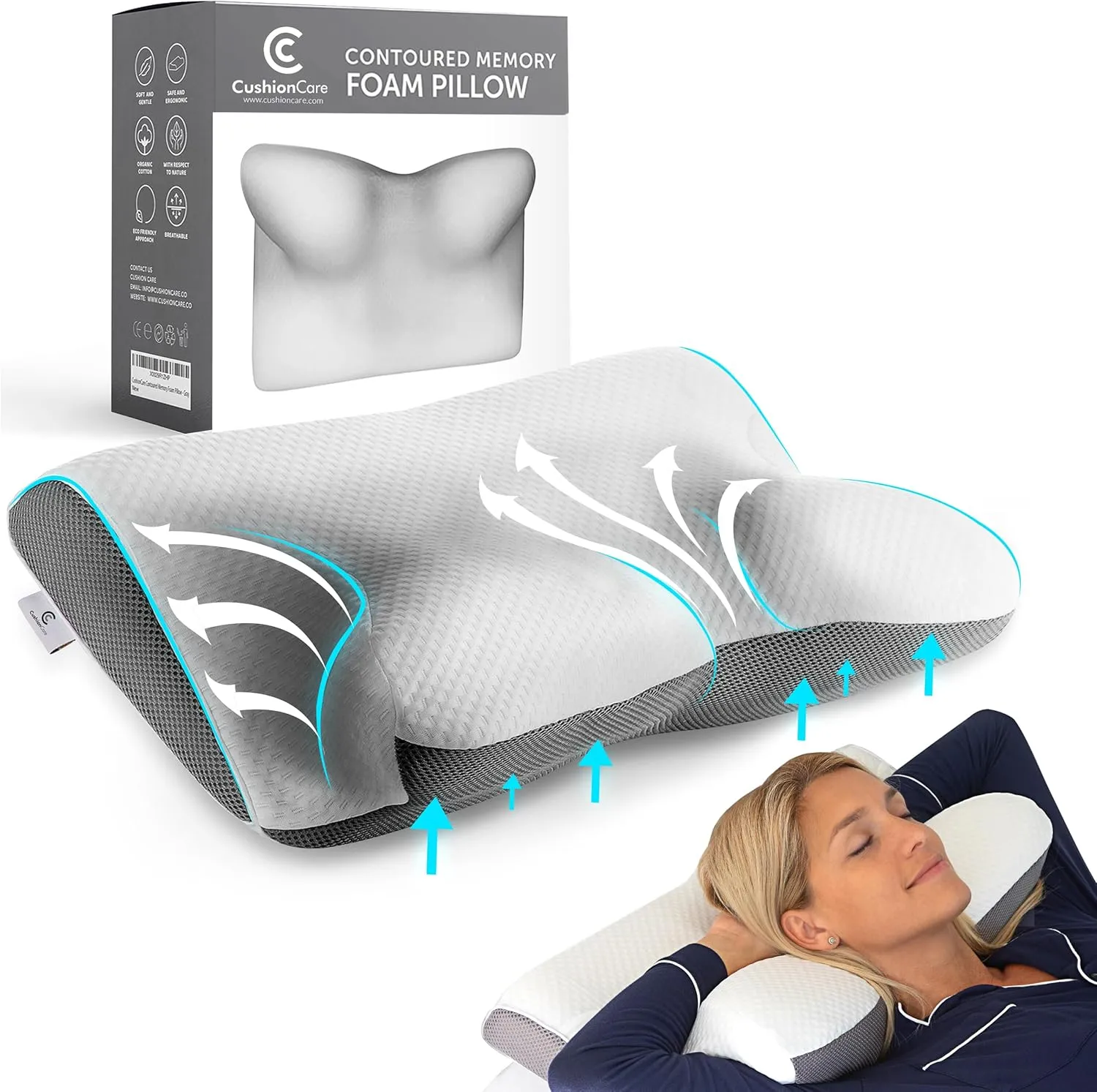 Cervical Memory Foam Pillow for Neck and Shoulder Pain Relief  Ergonomic, Orthopedic Contour Pillow for Side, Back, Stomach Sleepers And Sleeping Support - Free Sleeping Mask