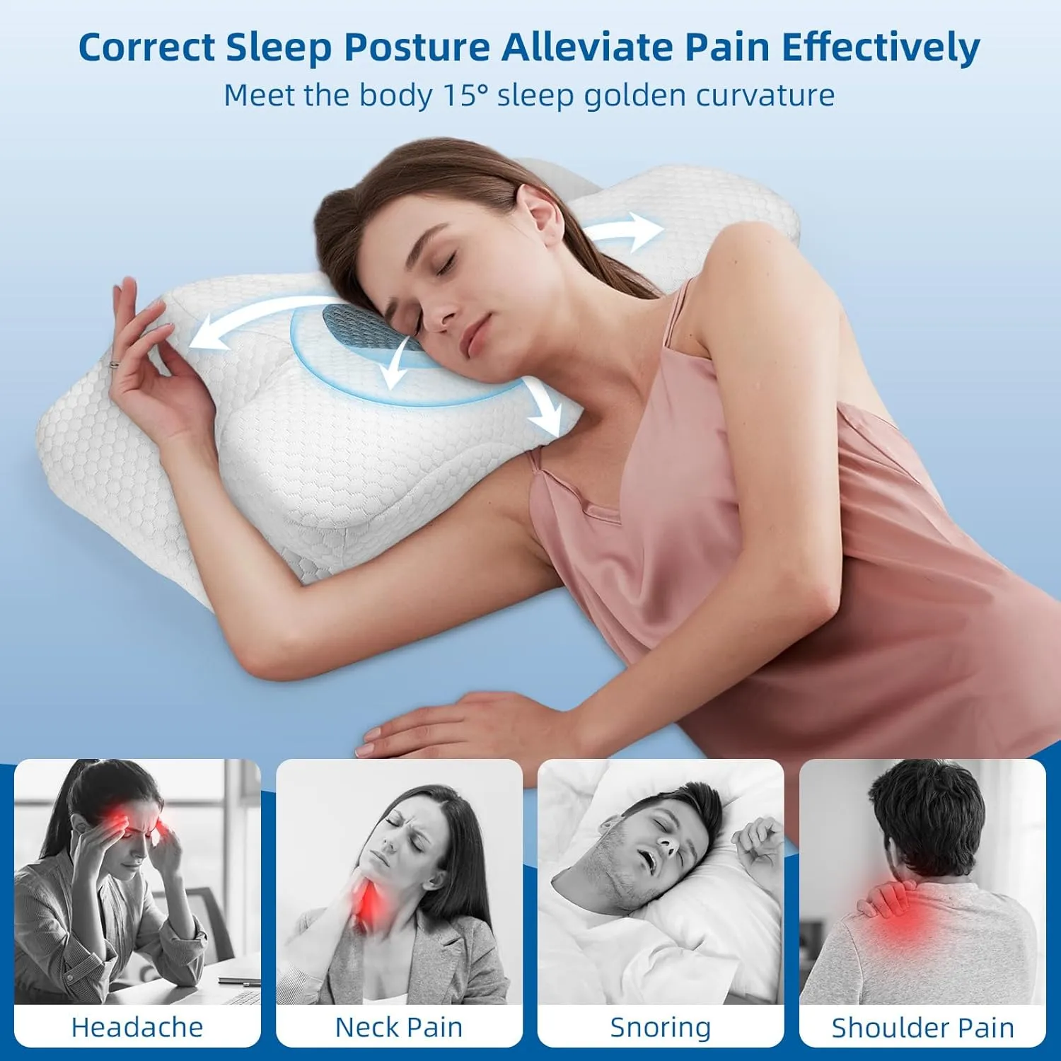 Cervical Neck Pillow for Pain Relief, Memory Foam Cooling Bed Pillows, Ergonomic Dreamers Relief Pillow for Back/Stomach/Side Sleeper, Orthopedic Support for Neck and Shoulder(White, 1 Pack)