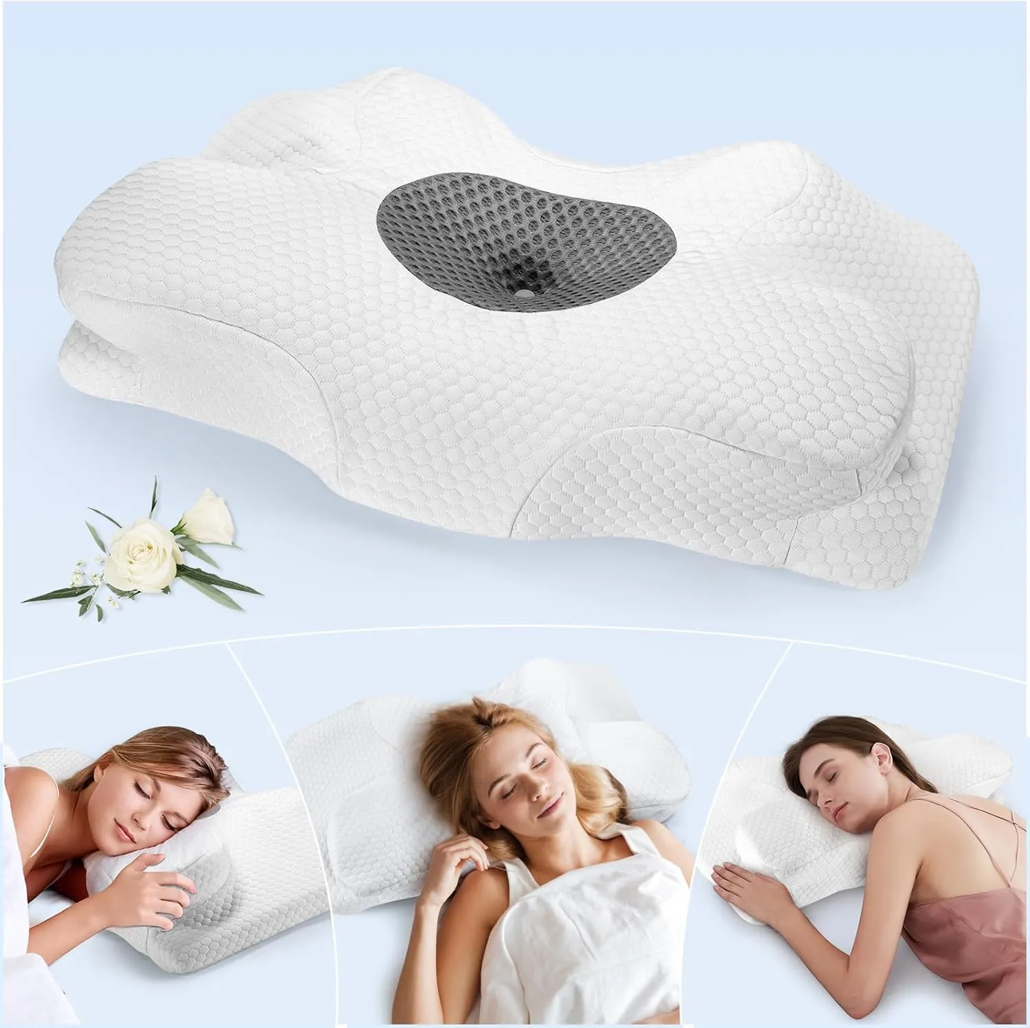 Cervical Neck Pillow for Pain Relief, Memory Foam Cooling Bed Pillows, Ergonomic Dreamers Relief Pillow for Back/Stomach/Side Sleeper, Orthopedic Support for Neck and Shoulder(White, 1 Pack)