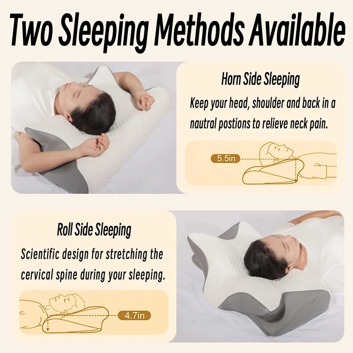 Cervical Pillow for Neck Pain Relief, Ergonomic Contour Orthopedic Pillow for Sleeping Shoulder Pain & Support, Cozy Memory Foam Neck Pillow with Pillowcase for Side Back Stomach Sleeper(Black)