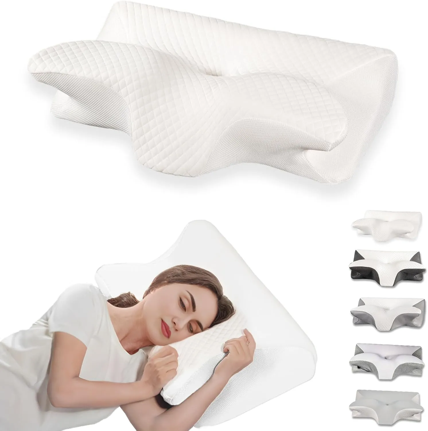 Cervical Pillow for Neck Pain Relief, Ergonomic Contour Orthopedic Pillow for Sleeping Shoulder Pain & Support, Cozy Memory Foam Neck Pillow with Pillowcase for Side Back Stomach Sleeper(White)