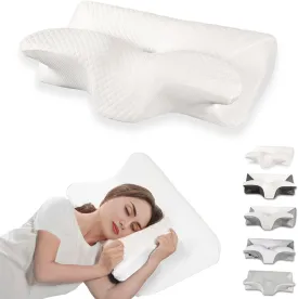 Cervical Pillow for Neck Pain Relief, Ergonomic Contour Orthopedic Pillow for Sleeping Shoulder Pain & Support, Cozy Memory Foam Neck Pillow with Pillowcase for Side Back Stomach Sleeper(White)