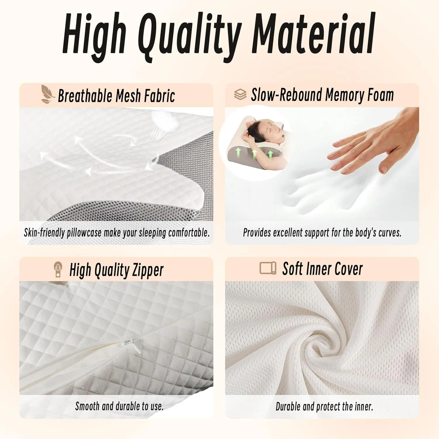 Cervical Pillow for Neck Pain Relief, Ergonomic Contour Orthopedic Pillow for Sleeping Shoulder Pain & Support, Cozy Memory Foam Neck Pillow with Pillowcase for Side Back Stomach Sleeper(White)