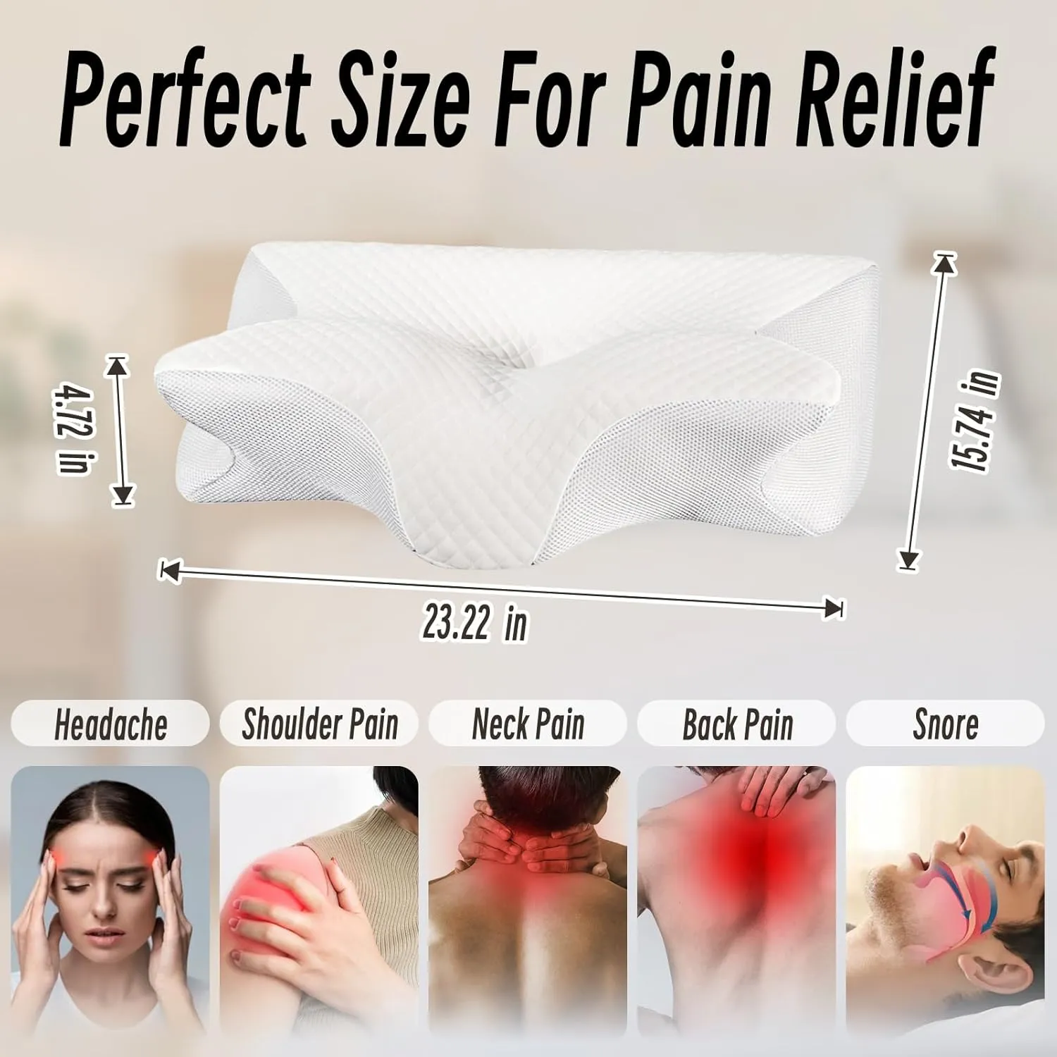 Cervical Pillow for Neck Pain Relief, Ergonomic Contour Orthopedic Pillow for Sleeping Shoulder Pain & Support, Cozy Memory Foam Neck Pillow with Pillowcase for Side Back Stomach Sleeper(White)