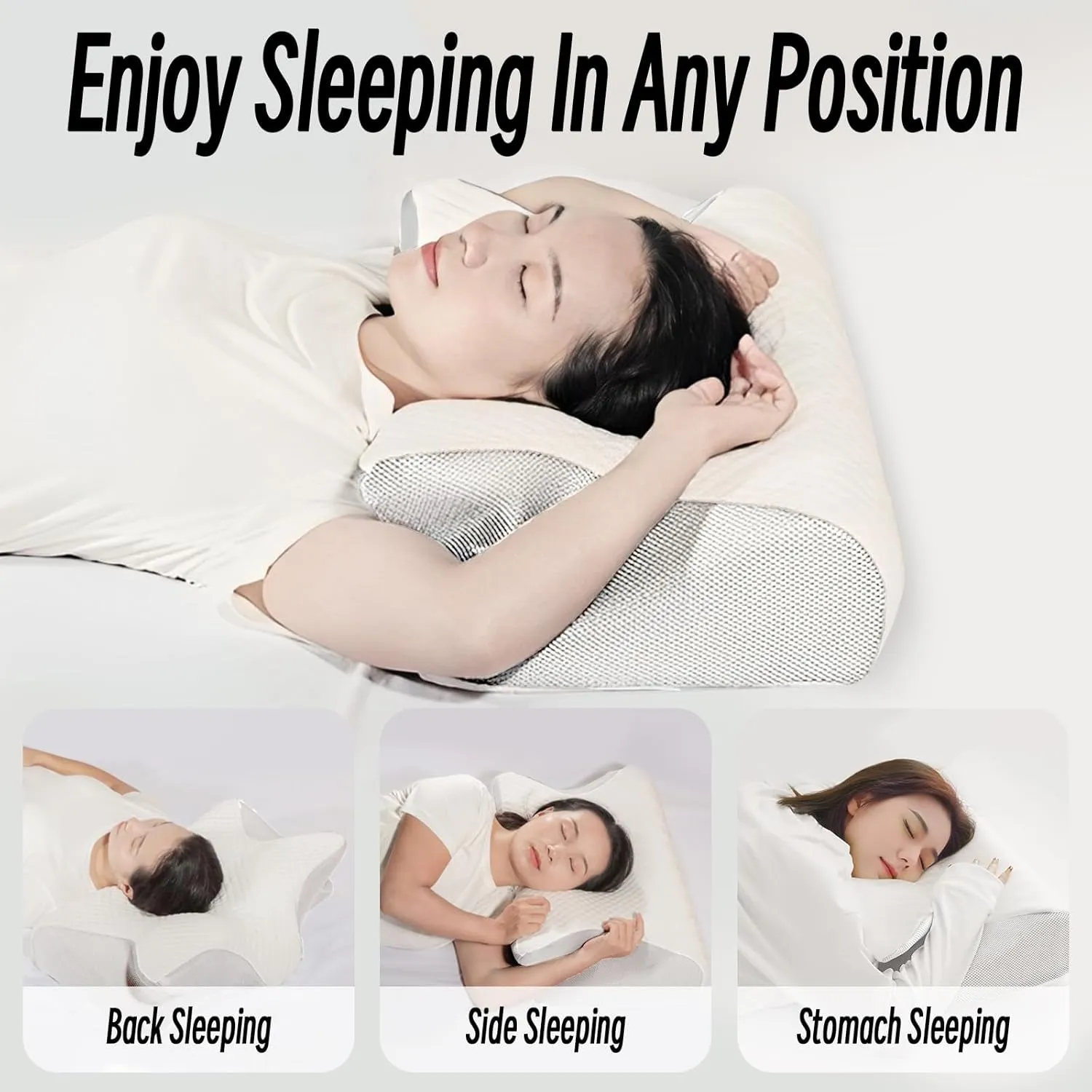 Cervical Pillow for Neck Pain Relief, Ergonomic Contour Orthopedic Pillow for Sleeping Shoulder Pain & Support, Cozy Memory Foam Neck Pillow with Pillowcase for Side Back Stomach Sleeper(White)