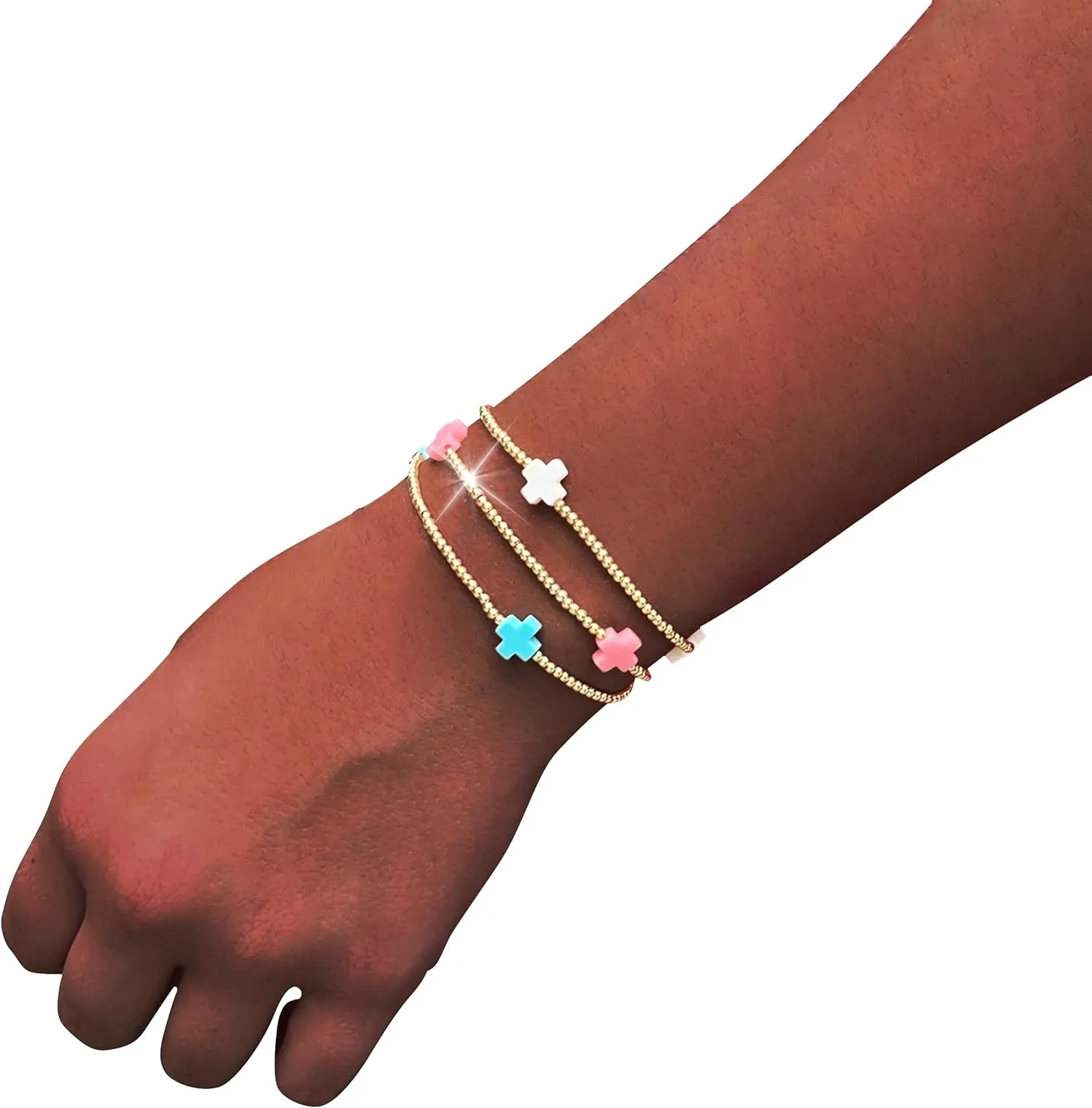 choice of all Gold Bracelets for Women Trendy Beaded Bracelet Non Tarnish Stack Cross Pearl Beaded Stretch Bracelets Jewelry Gifts for Women