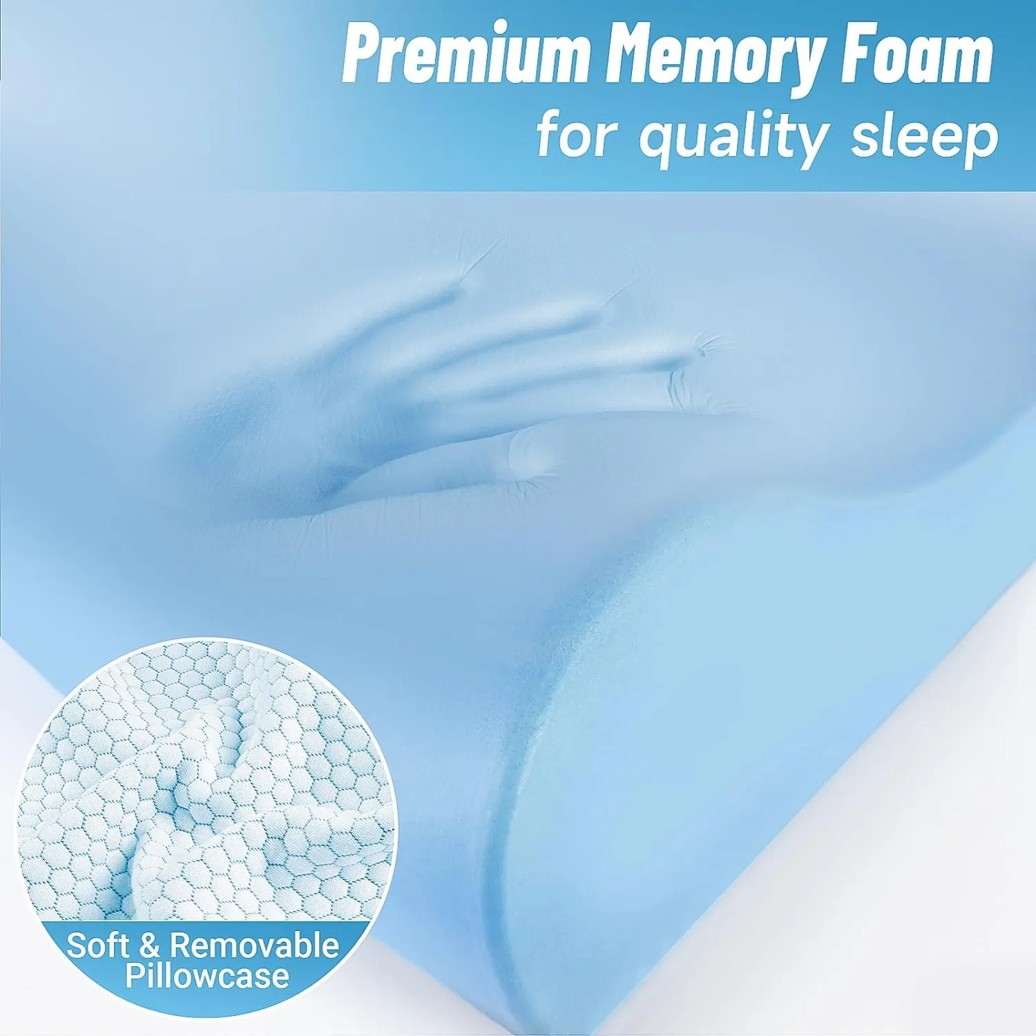 CloudBliss Memory Foam Pillow, Ergonomic Neck Contour Cervical Pillow for Neck and Shoulder Pain, Orthopedic Pillow for Neck Pain Relief, for Sleeping Side, Back, Stomach Sleepers - Blue, Queen