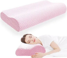 CloudBliss Memory Foam Pillow, Ergonomic Neck Contour Cervical Pillow for Neck and Shoulder Pain, Orthopedic Pillow for Neck Pain Relief, for Sleeping Side, Back, Stomach Sleepers - Pink, Queen