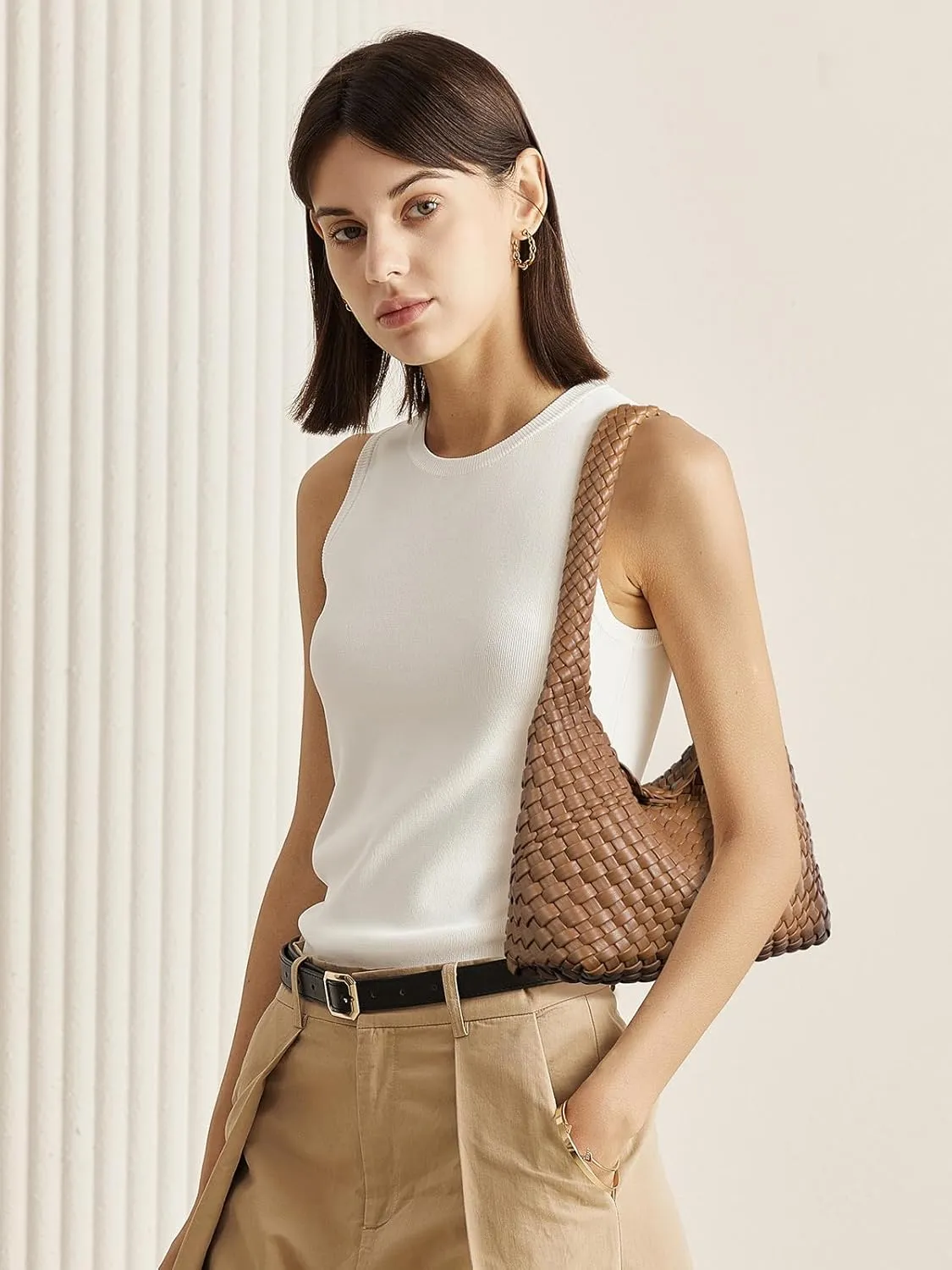 CLUCI Woven Shoulder Bag for WomenVegan Leather Purse Tote Handbag 2PS