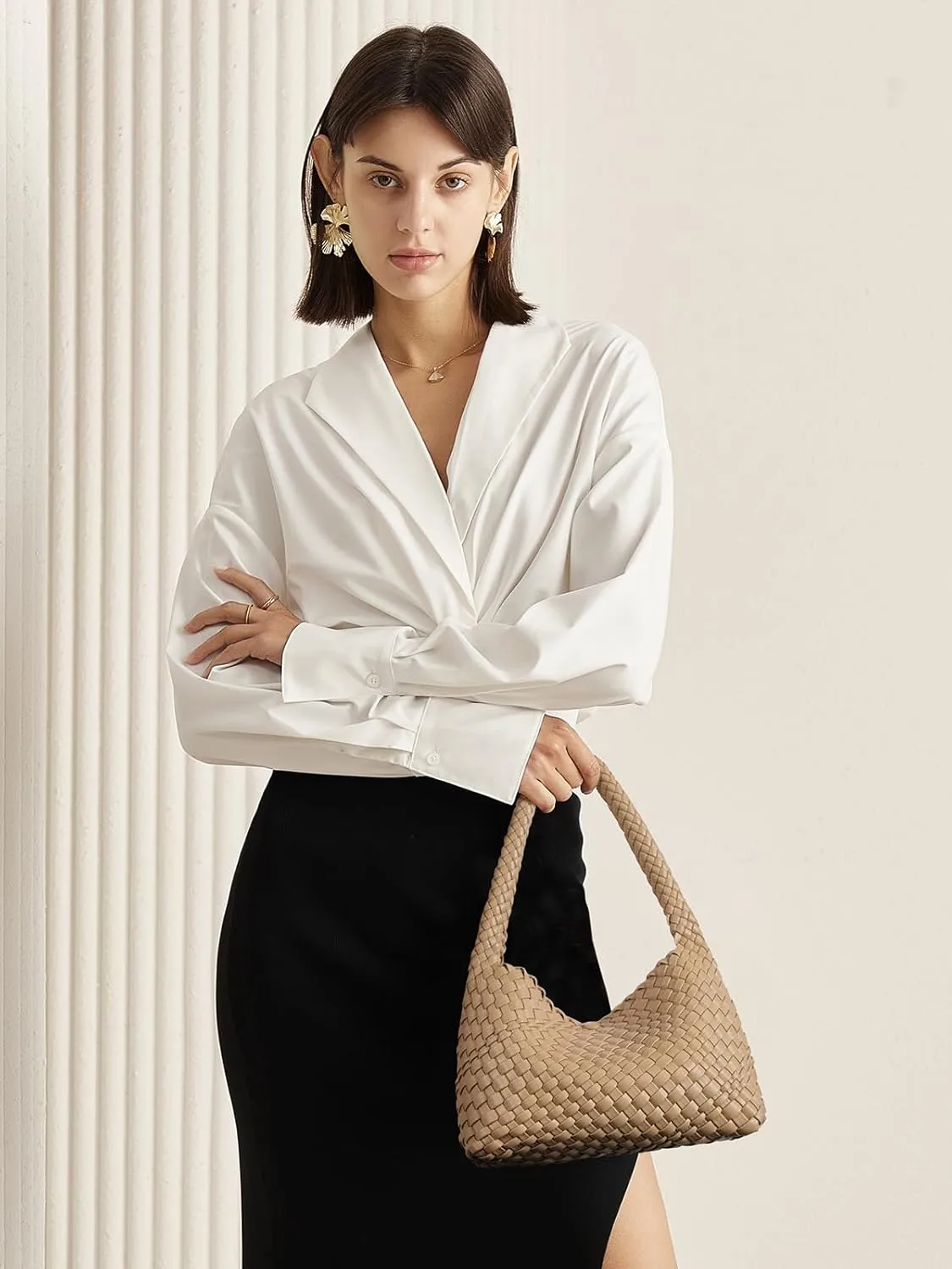 CLUCI Woven Shoulder Bag for WomenVegan Leather Purse Tote Handbag 2PS