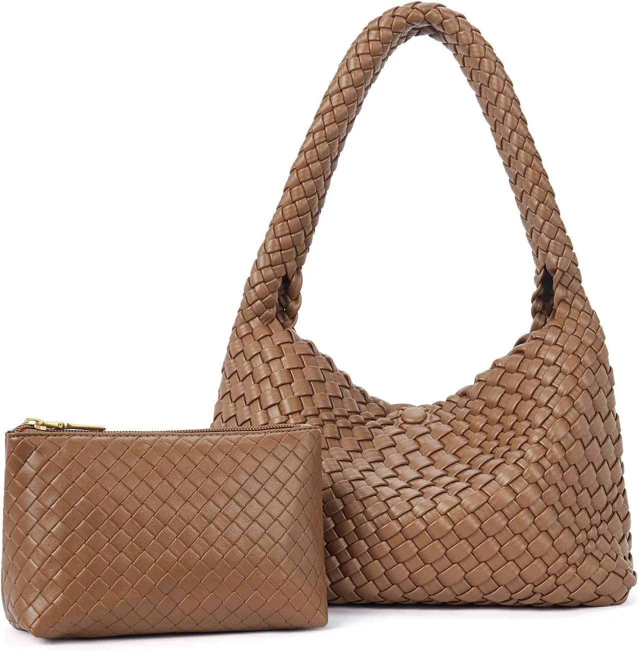 CLUCI Woven Shoulder Bag for WomenVegan Leather Purse Tote Handbag 2PS