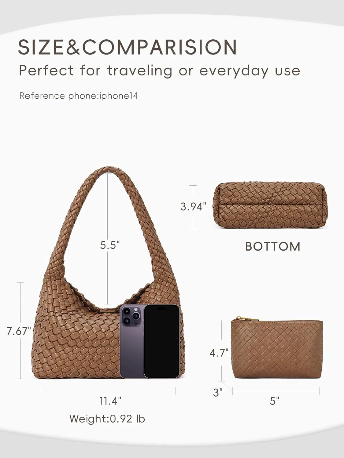 CLUCI Woven Shoulder Bag for WomenVegan Leather Purse Tote Handbag 2PS