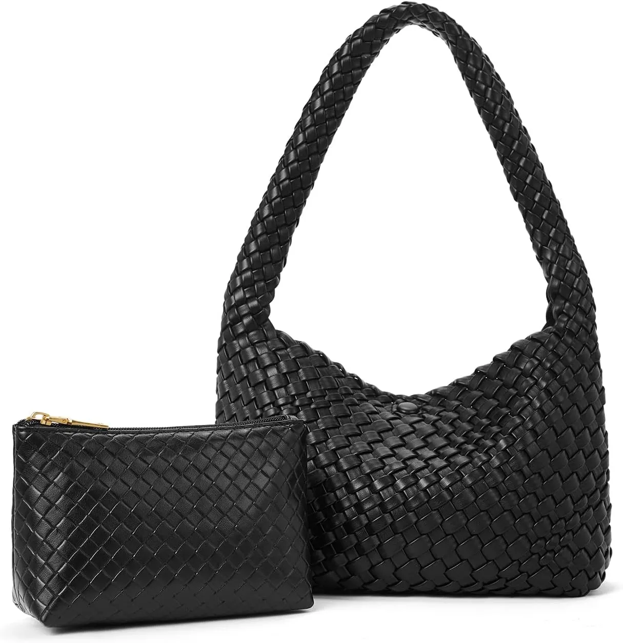 CLUCI Woven Shoulder Bag for WomenVegan Leather Purse Tote Handbag 2PS