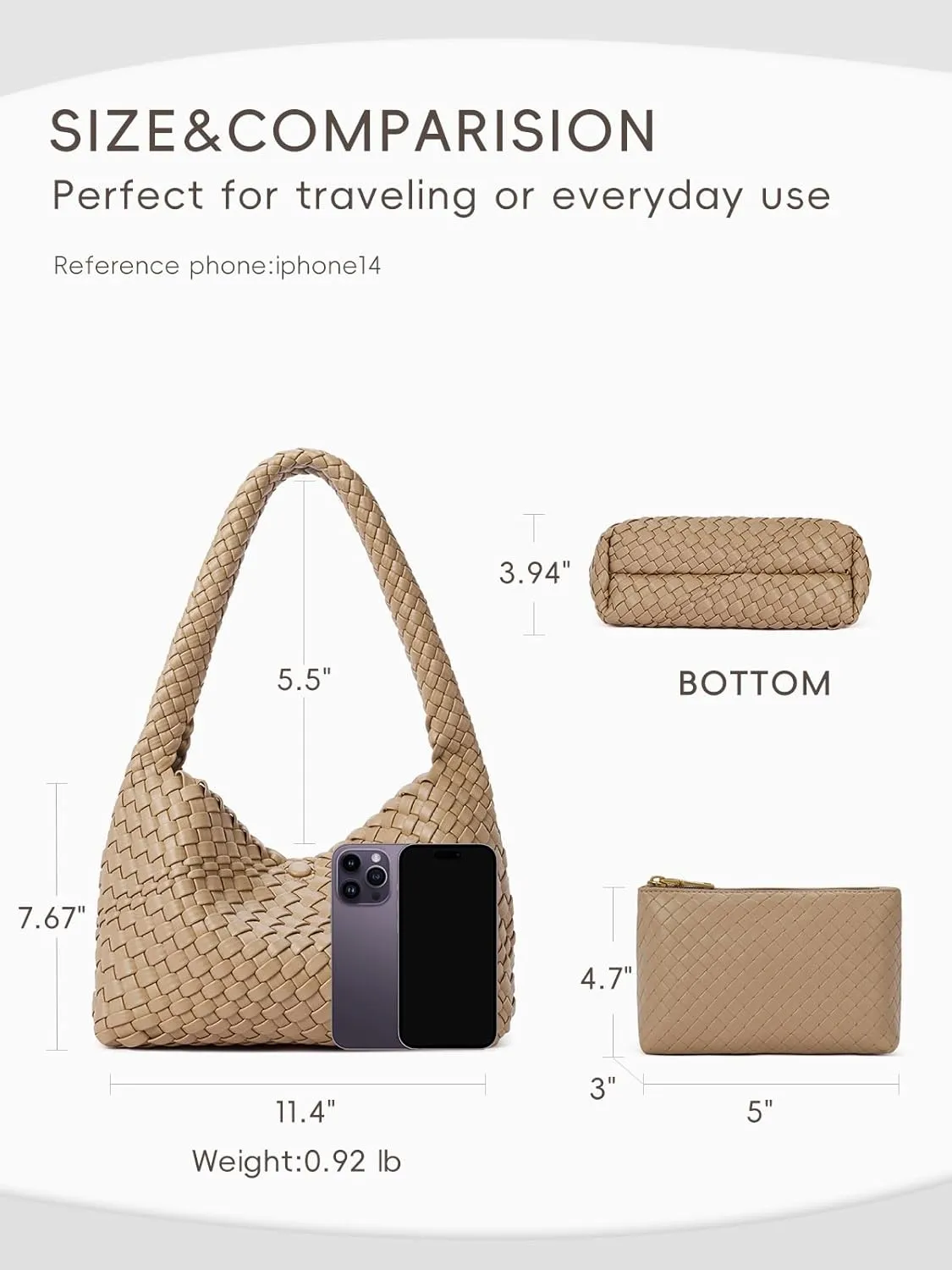 CLUCI Woven Shoulder Bag for WomenVegan Leather Purse Tote Handbag 2PS