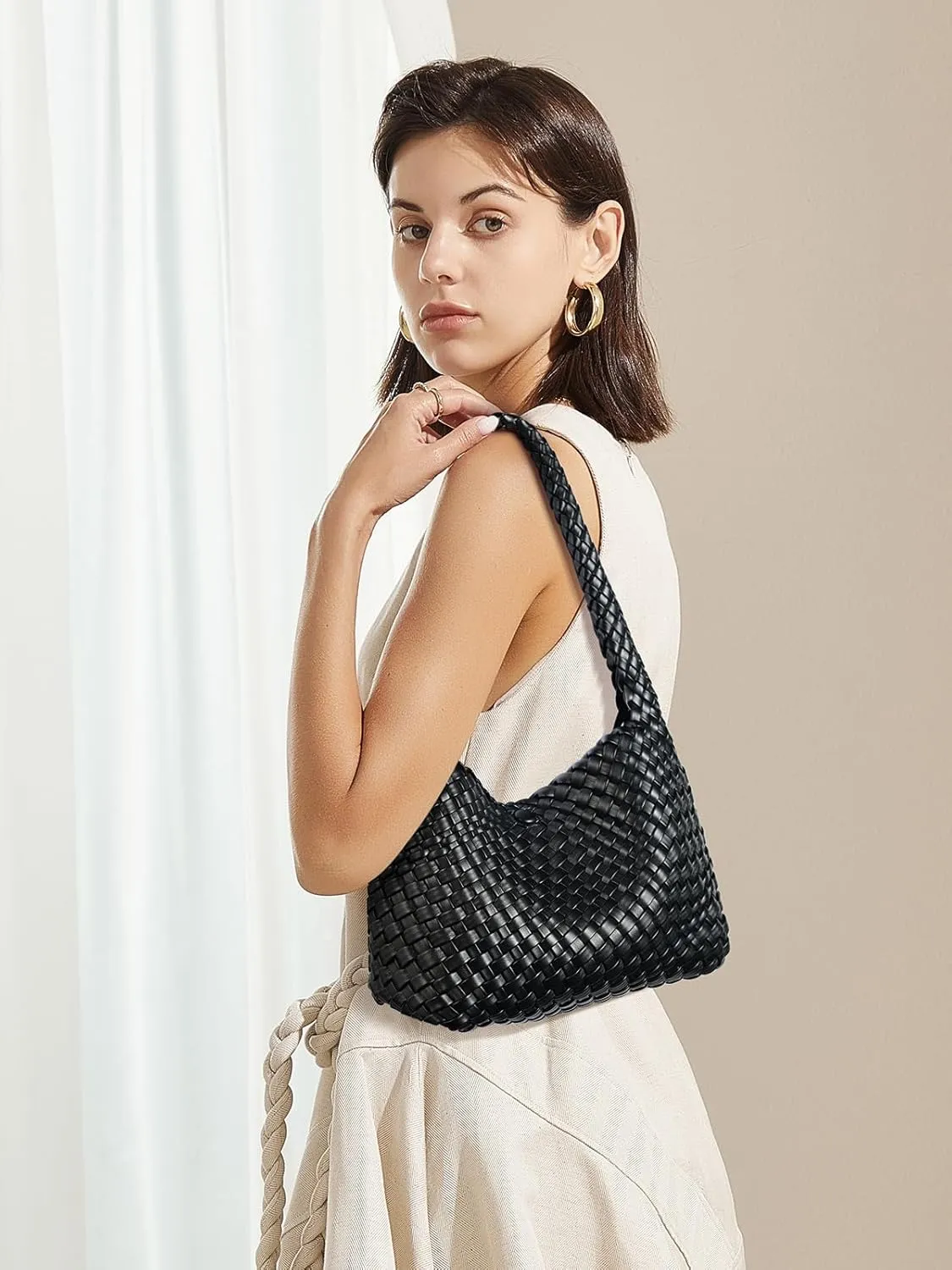 CLUCI Woven Shoulder Bag for WomenVegan Leather Purse Tote Handbag 2PS