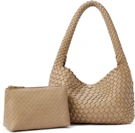 CLUCI Woven Shoulder Bag for WomenVegan Leather Purse Tote Handbag 2PS