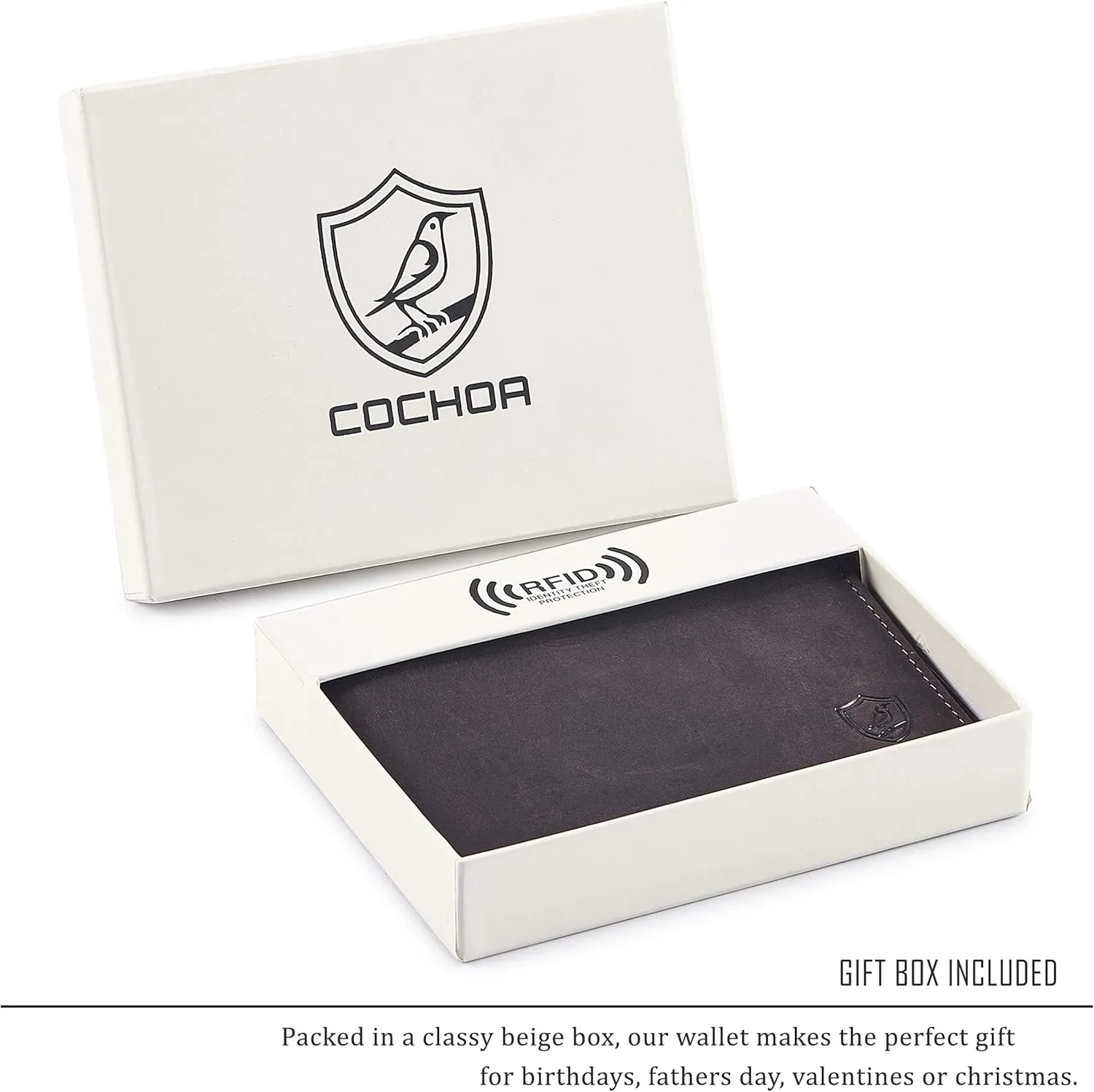 Cochoa Wallet for Men's RFID Blocking Real Leather Bifold Stylish 2 ID Window in Gift Box