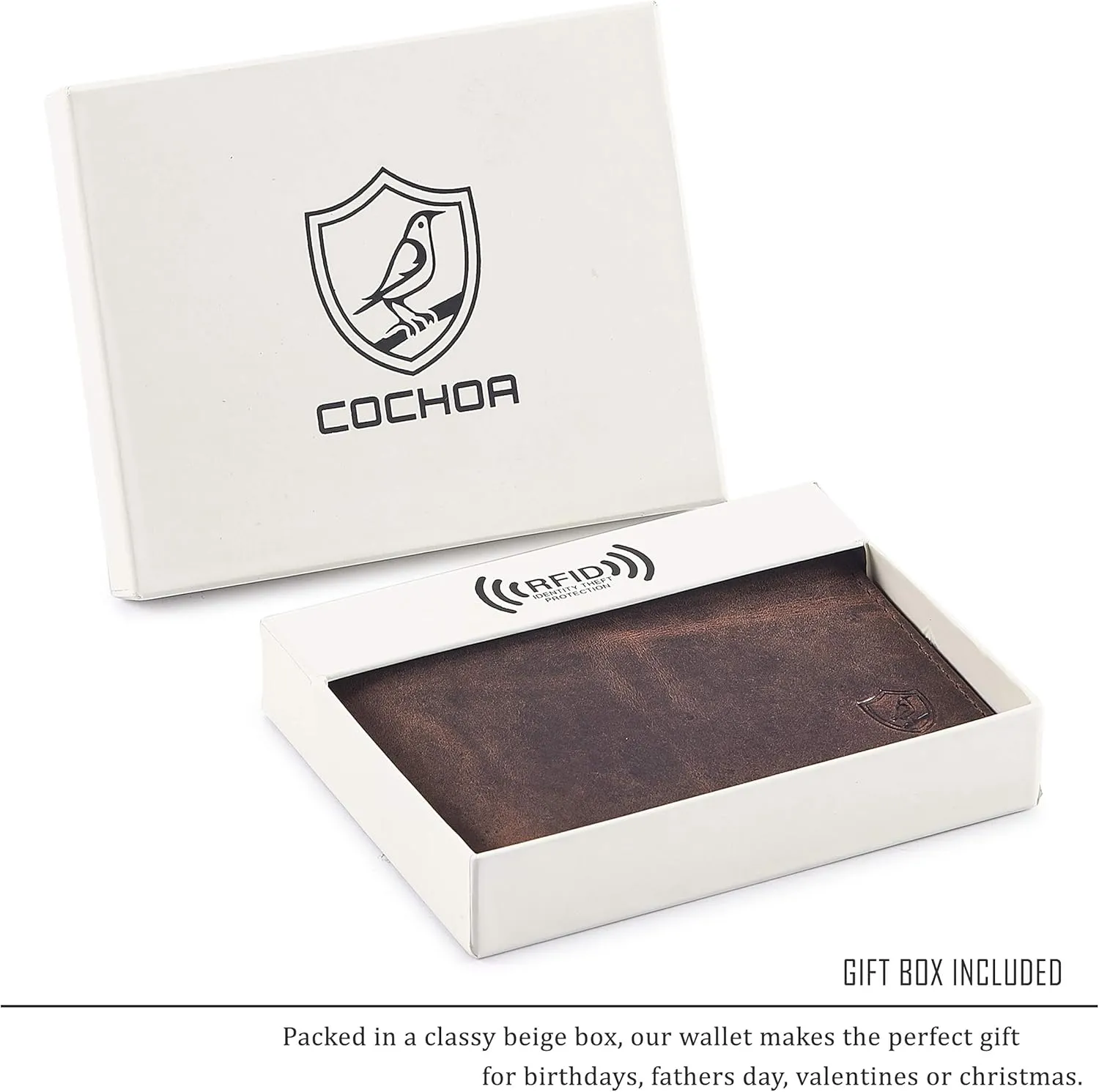 Cochoa Wallet for Men's RFID Blocking Real Leather Bifold Stylish 2 ID Window in Gift Box
