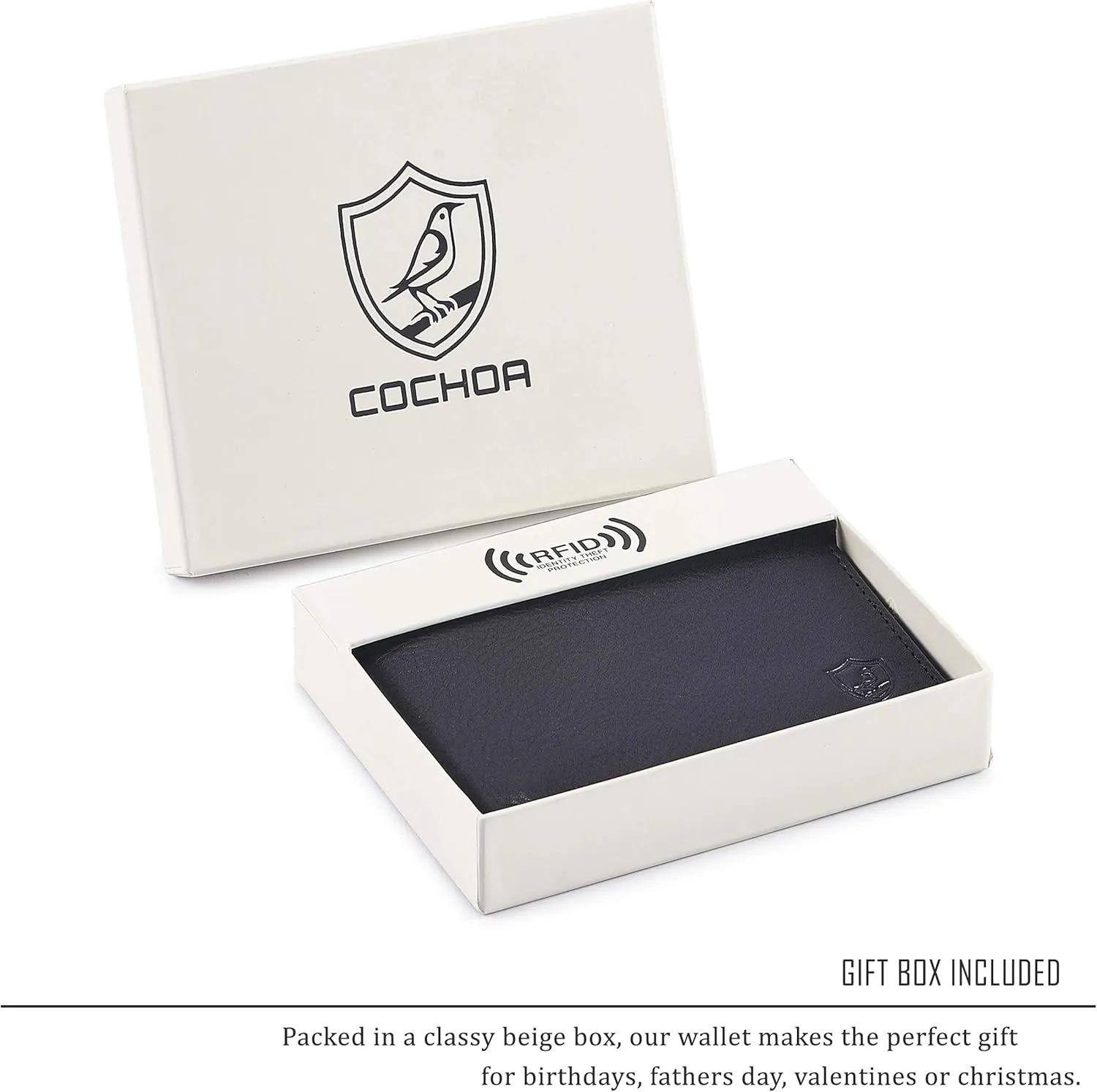 Cochoa Wallet for Men's RFID Blocking Real Leather Bifold Stylish 2 ID Window in Gift Box