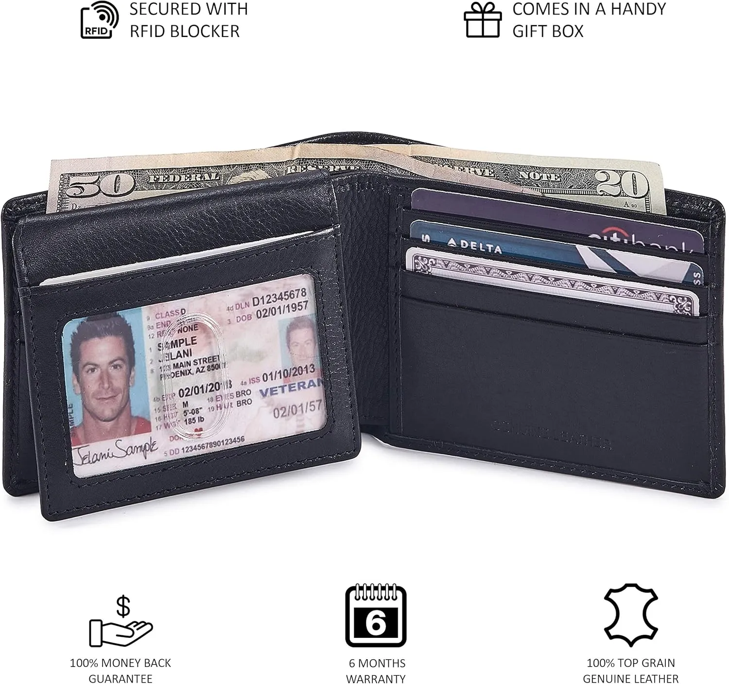 Cochoa Wallet for Men's RFID Blocking Real Leather Bifold Stylish 2 ID Window in Gift Box