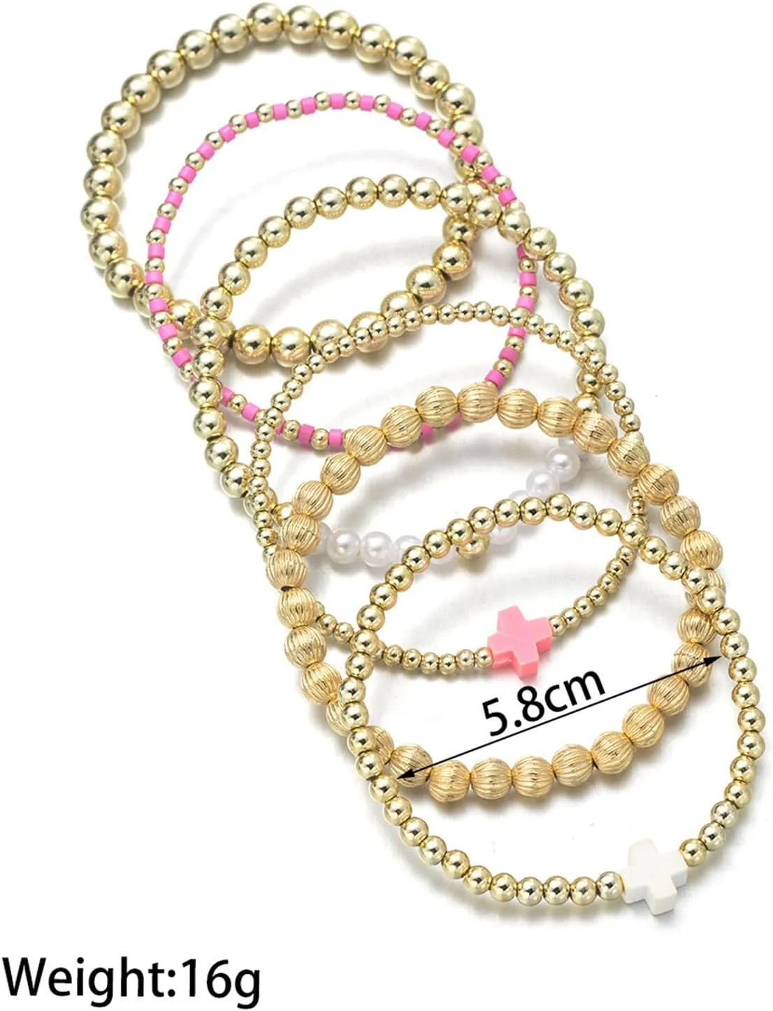 COLORFUL BLING Stackable Cross Bracelets Set for Women Imetation Pearl Resin Beaded Stretch Bracelet Stack Jewelry Birthday Christmas Prom Gifts
