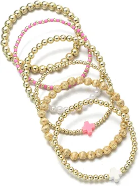 COLORFUL BLING Stackable Cross Bracelets Set for Women Imetation Pearl Resin Beaded Stretch Bracelet Stack Jewelry Birthday Christmas Prom Gifts