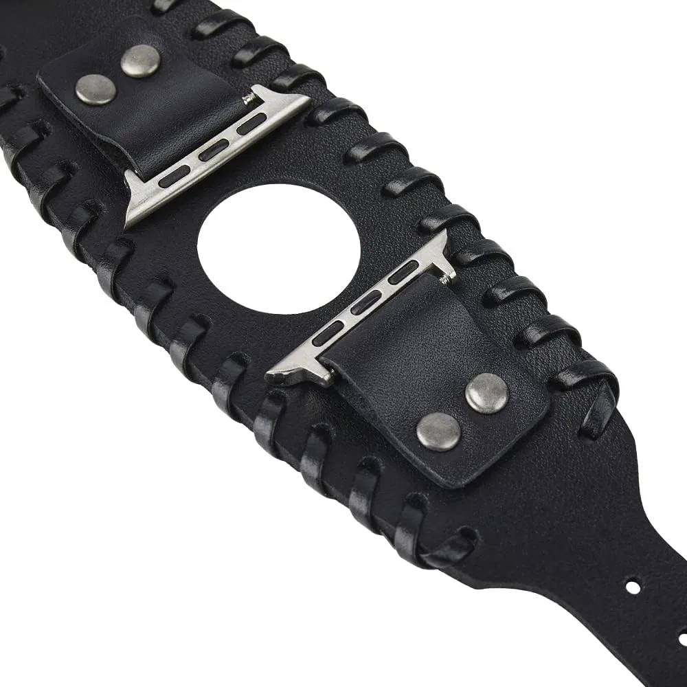 Compatible with Apple Watch Band 49mm 46mm 45mm 44mm 42mm 41mm 40mm 38mm iWatch Ultra Series 10/9/8/7/SE/6/5/4/3/2/1 for Men Women, Leather Handmade Cuff Bracelet Woven Vintage Strap
