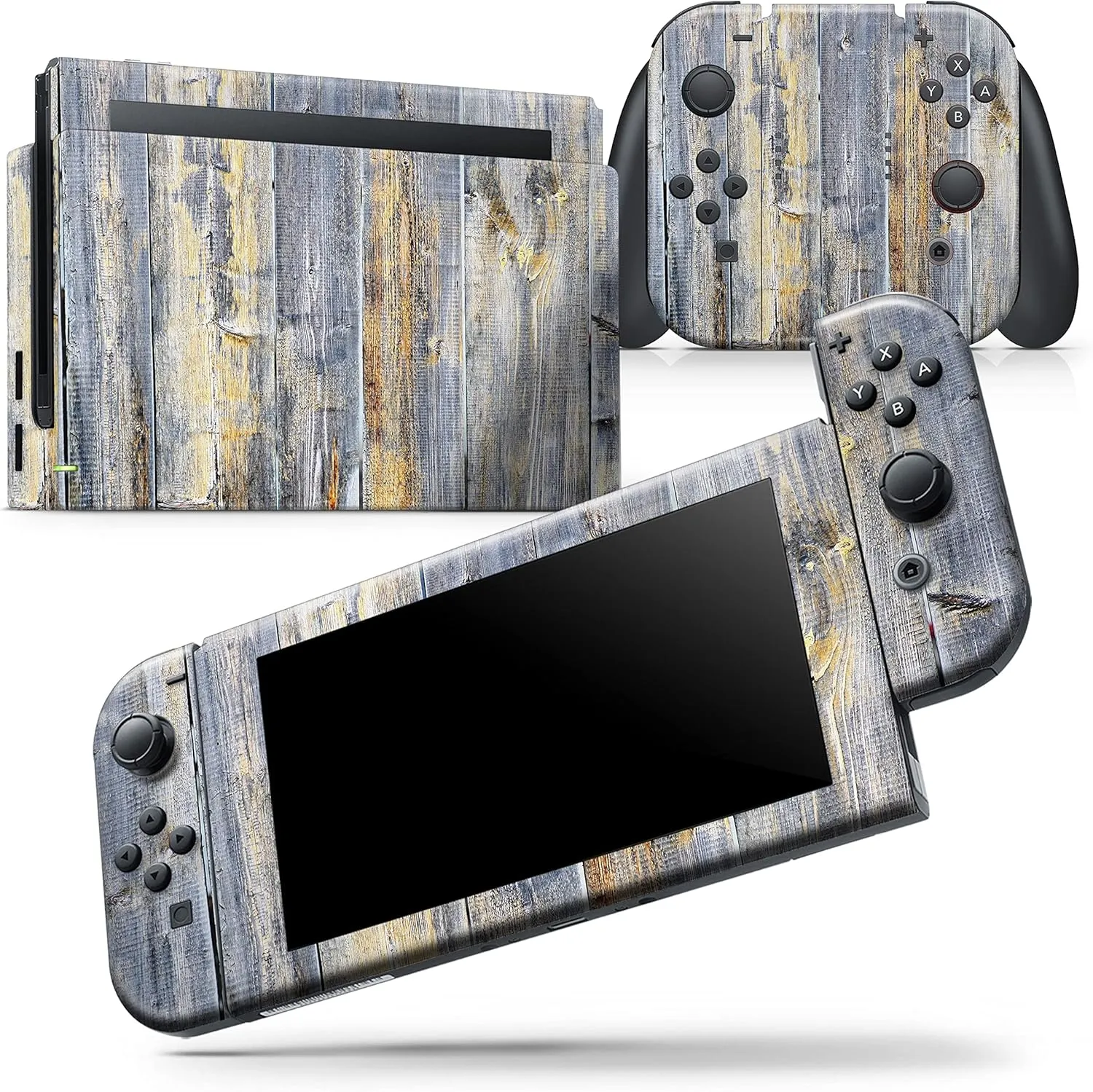 Compatible with Nintendo Wii - Skin Decal Protective Scratch-Resistant Removable Vinyl Wrap Cover - Vintage Wooden Planks with Yellow Paint