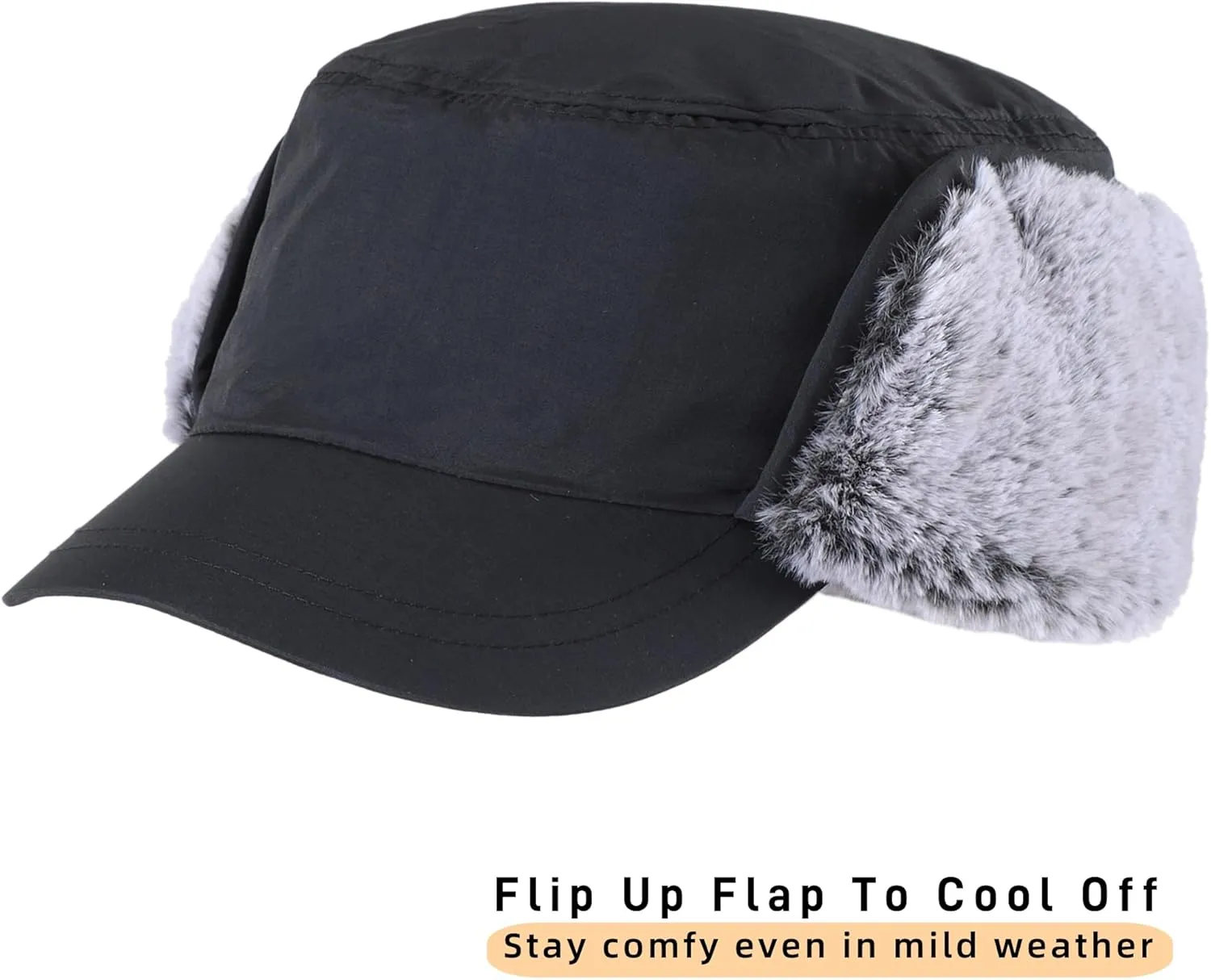 Connectyle Men's Winter Hat with Visor Warm Earflaps Hat Fully Lined Faux Fur Baseball Cap Trapper Hunting Hats