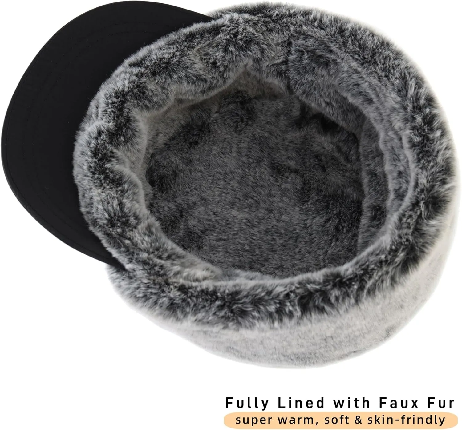 Connectyle Men's Winter Hat with Visor Warm Earflaps Hat Fully Lined Faux Fur Baseball Cap Trapper Hunting Hats