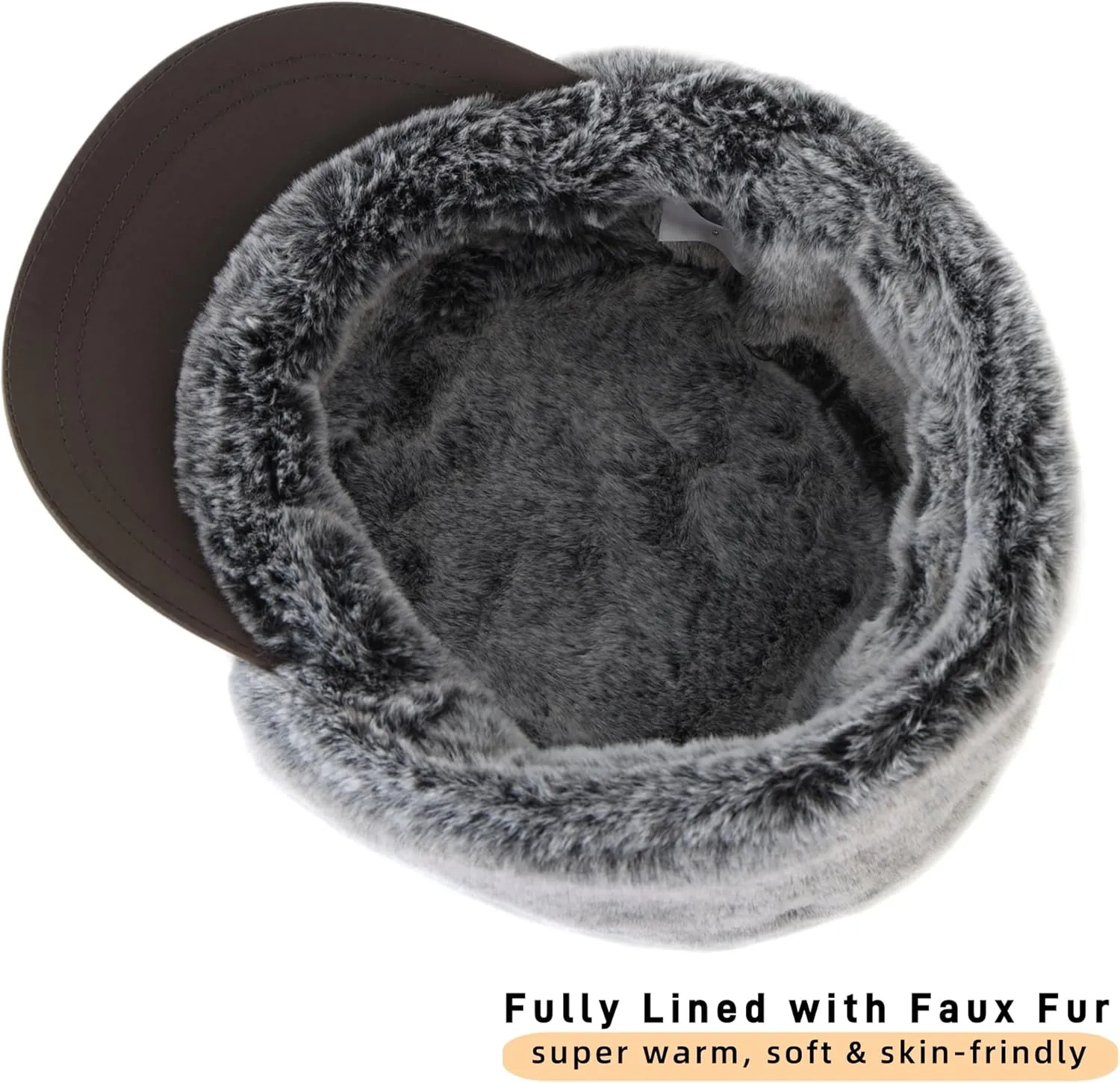 Connectyle Men's Winter Hat with Visor Warm Earflaps Hat Fully Lined Faux Fur Baseball Cap Trapper Hunting Hats