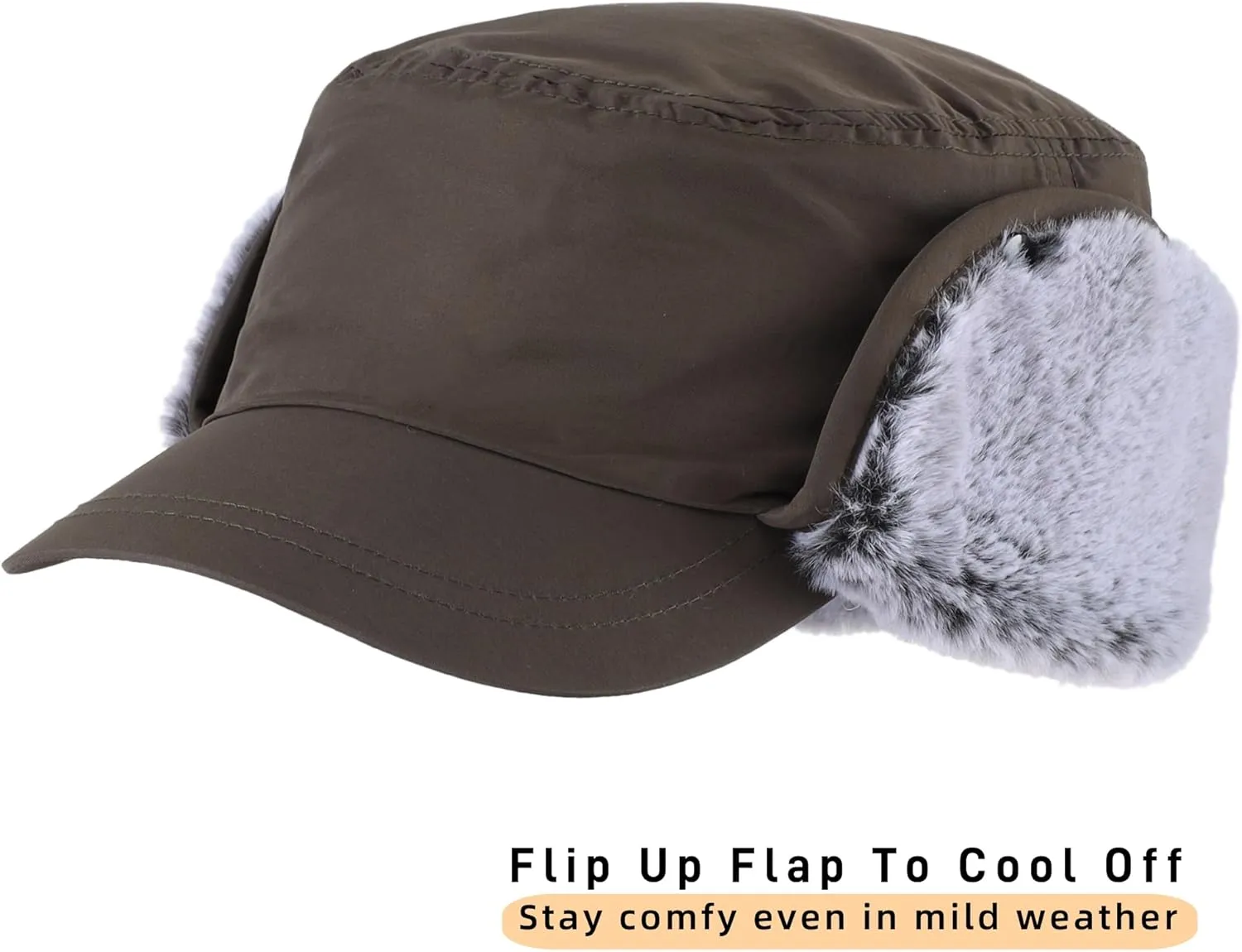Connectyle Men's Winter Hat with Visor Warm Earflaps Hat Fully Lined Faux Fur Baseball Cap Trapper Hunting Hats