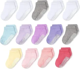 CozyWay Baby & Toddler Socks With Grippers Non Slip Low Cut Grip Socks for Girls and Boys Soft Comfy Cotton - 14 Pack