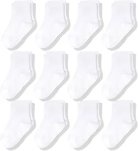 CozyWay Kids Socks With Grippers Non Slip Crew Grip Socks for Girls and Boys Soft Comfy Cotton Unisex - 12 Pack