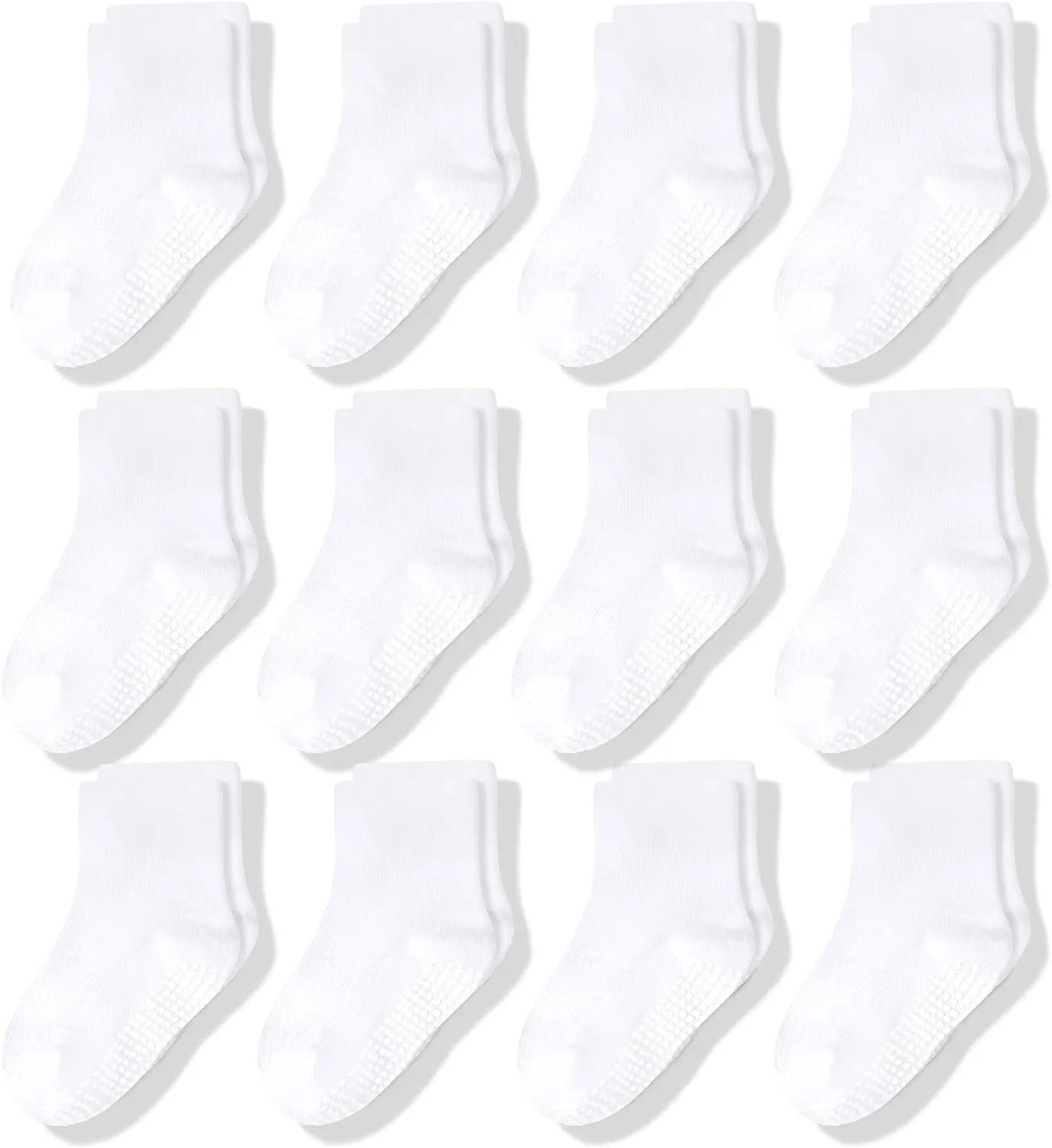 CozyWay Kids Socks With Grippers Non Slip Crew Grip Socks for Girls and Boys Soft Comfy Cotton Unisex - 12 Pack