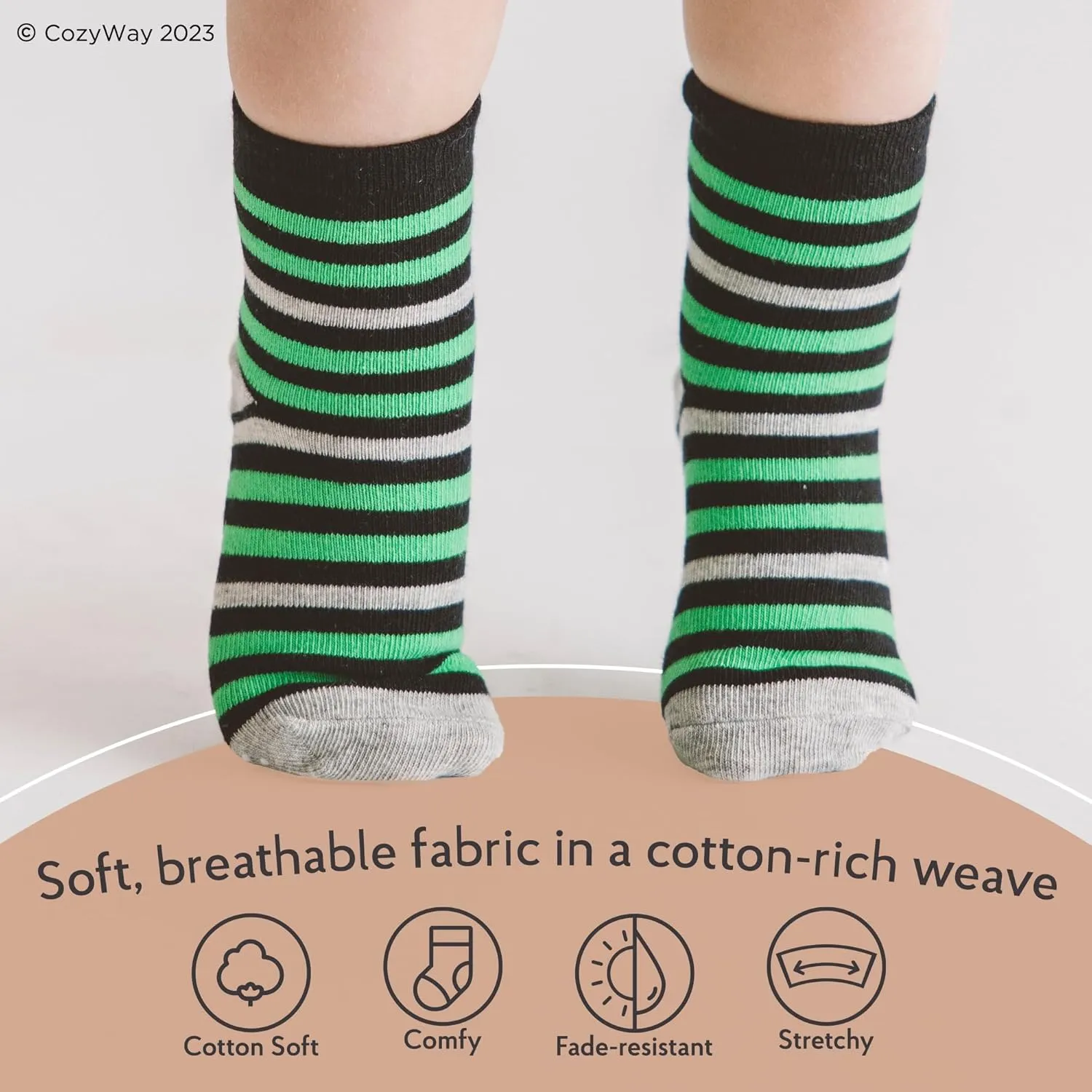 CozyWay Kids Socks With Grippers Non Slip Crew Grip Socks for Girls and Boys Soft Comfy Cotton Unisex - 12 Pack