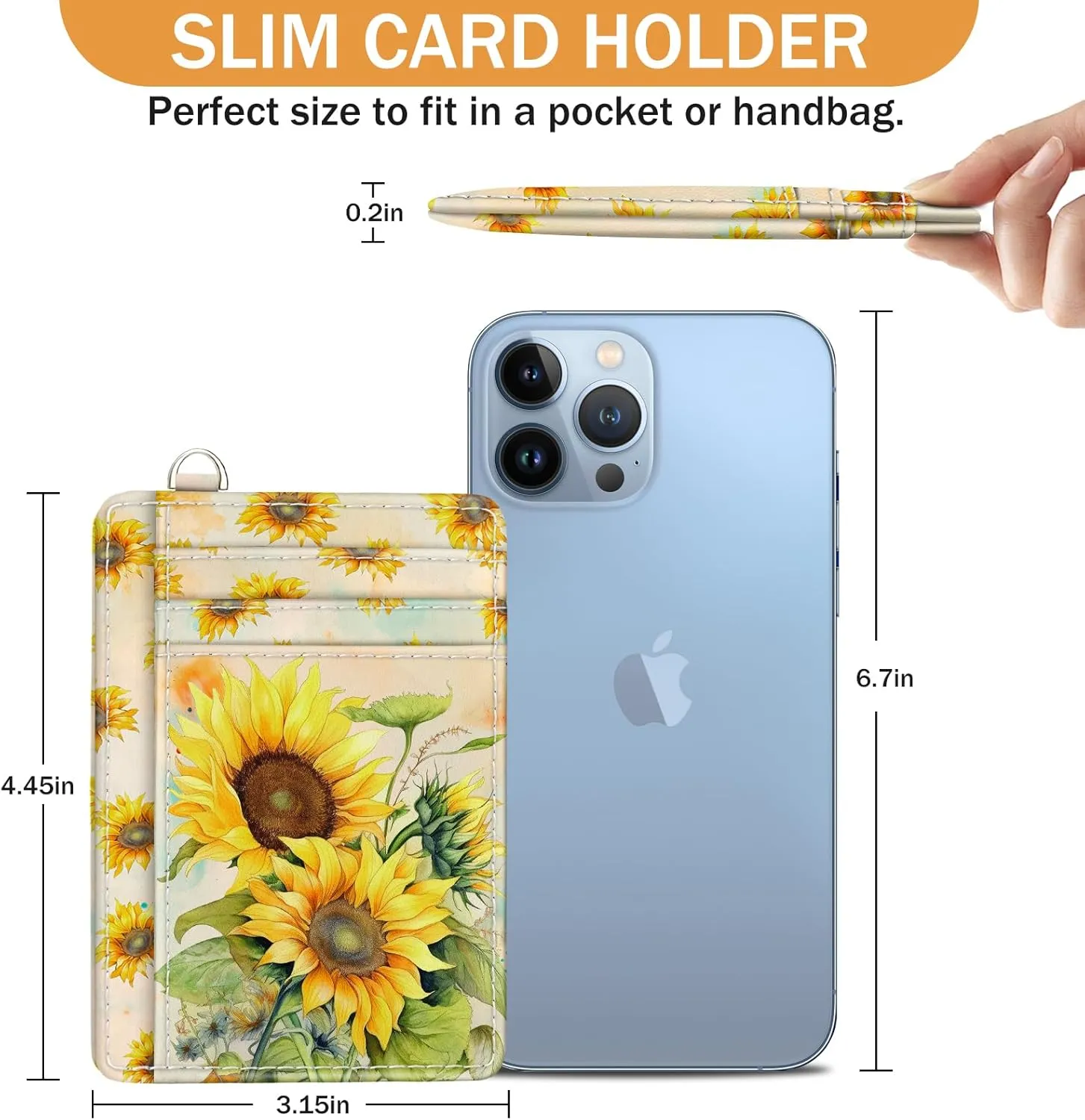 Credit Card Holder Slim Wallet, Sunflower RFID Wallet Women Front Pocket Small Card Holder, Travel Cute Funny Thin Card Case ID Window PU Leather RFID Blocking Card Organizer Gifts Girls