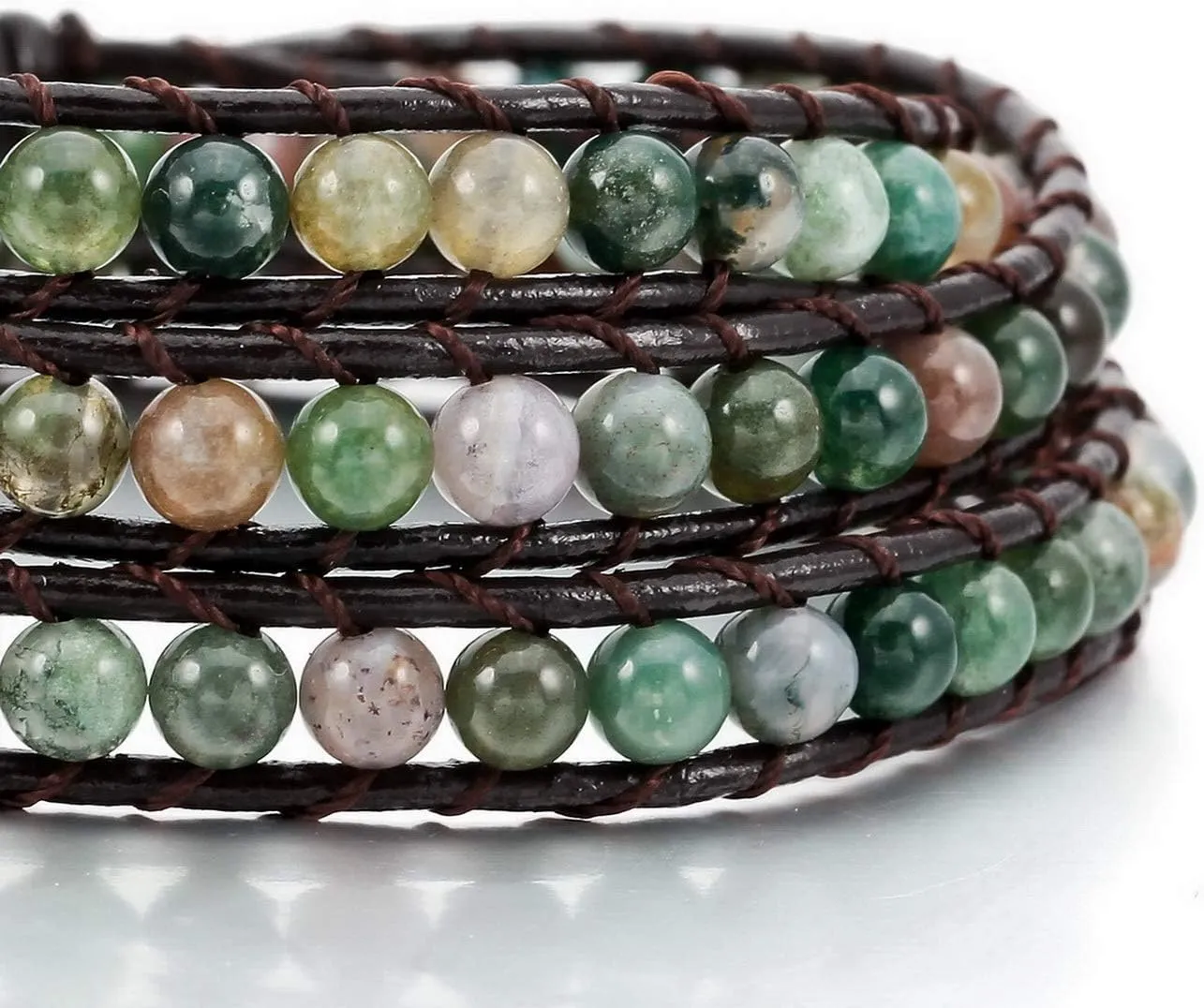 Custom Bead Wrap Bracelet for Women Engraved Name Photo Handmade Natural Agate Beads Layered Bracelet Bohemian Style 3 Wraps Adjustable Bracelets Jewelry Gifts
