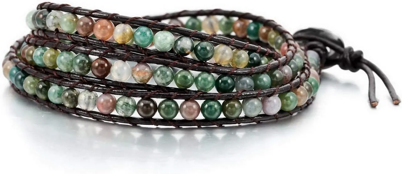 Custom Bead Wrap Bracelet for Women Engraved Name Photo Handmade Natural Agate Beads Layered Bracelet Bohemian Style 3 Wraps Adjustable Bracelets Jewelry Gifts