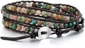 Custom Bead Wrap Bracelet for Women Engraved Name Photo Handmade Natural Agate Beads Layered Bracelet Bohemian Style 3 Wraps Adjustable Bracelets Jewelry Gifts